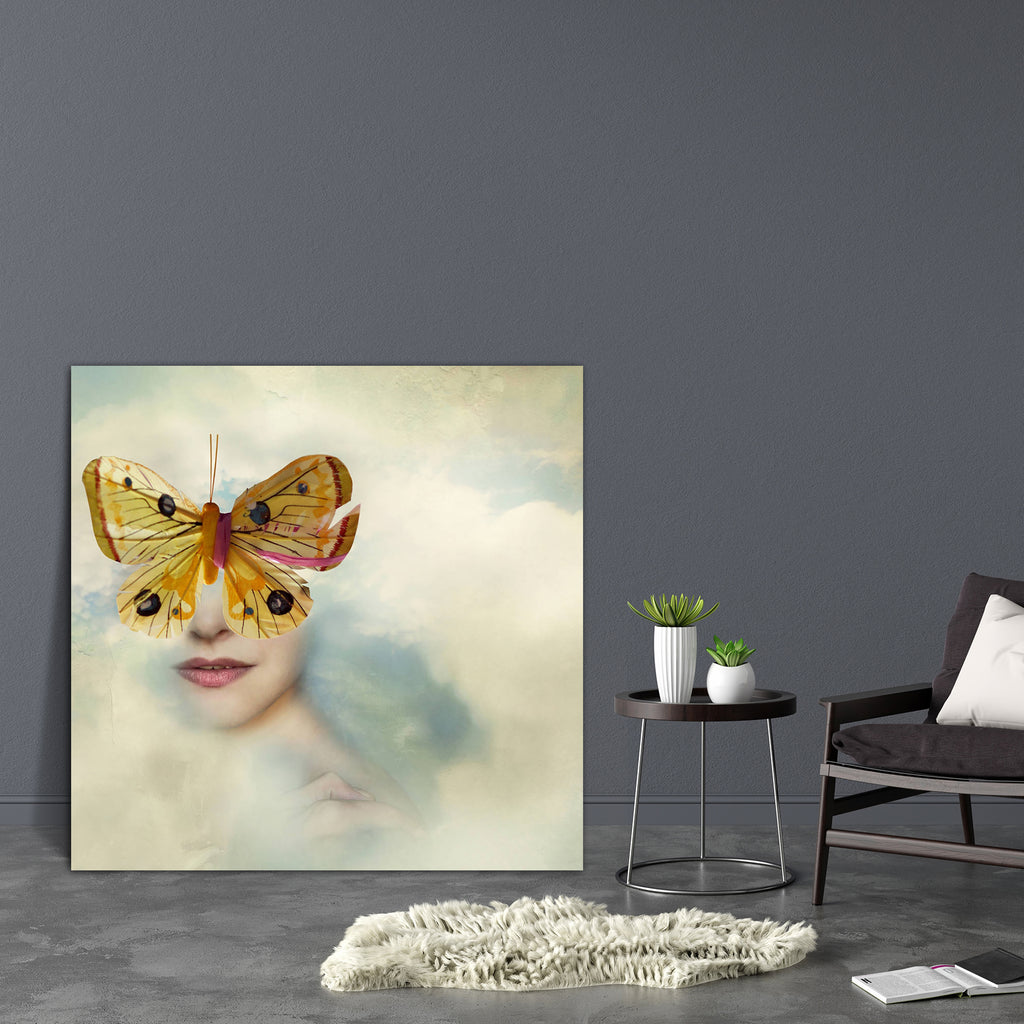 Female Portrait Shrouded In Clouds With Butterfly Canvas Painting Synthetic Frame-Paintings MDF Framing-AFF_FR-IC 5003589 IC 5003589, Ancient, Art and Paintings, Conceptual, Historical, Individuals, Medieval, Nature, Portraits, Realism, Scenic, Spiritual, Surrealism, Vintage, female, portrait, shrouded, in, clouds, with, butterfly, canvas, painting, synthetic, frame, art, artist, artistic, beautiful, beauty, bizarre, cloud, cloudy, colorful, composition, concept, creativity, dream, dreamy, extravagant, free