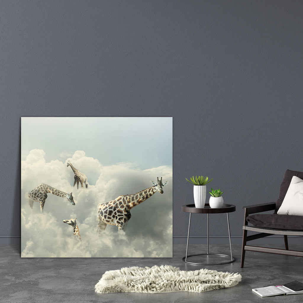 Four Giraffe Walking In The Clouds Canvas Painting Synthetic Frame-Paintings MDF Framing-AFF_FR-IC 5003592 IC 5003592, Animals, Art and Paintings, Black, Black and White, Comedy, Conceptual, Humor, Humour, Illustrations, Nature, Realism, Scenic, Surrealism, four, giraffe, walking, in, the, clouds, canvas, painting, synthetic, frame, animal, art, artistic, background, beautiful, cloud, cloudy, colorful, composition, concept, creativity, dream, dreamy, elegance, elegant, escape, expression, funny, idea, illus