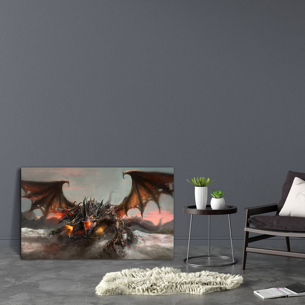 Three Headed Dragon D2 Canvas Painting Synthetic Frame-Paintings MDF Framing-AFF_FR-IC 5003596 IC 5003596, Ancient, Animals, Art and Paintings, Drawing, Fantasy, Illustrations, Medieval, Sunsets, Vintage, three, headed, dragon, d2, canvas, painting, synthetic, frame, dragons, fire, chimera, warrior, wings, breathing, animal, art, big, breath, colorful, creature, danger, destruction, drawings, evening, evil, fairytale, fantastic, fear, fearful, fictional, flight, illustration, imagination, large, legend, mon