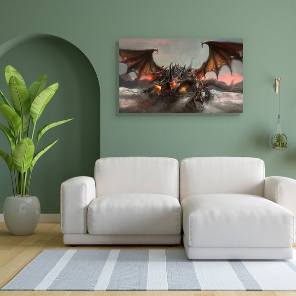 Three Headed Dragon D2 Canvas Painting Synthetic Frame-Paintings MDF Framing-AFF_FR-IC 5003596 IC 5003596, Ancient, Animals, Art and Paintings, Drawing, Fantasy, Illustrations, Medieval, Sunsets, Vintage, three, headed, dragon, d2, canvas, painting, for, bedroom, living, room, engineered, wood, frame, dragons, fire, chimera, warrior, wings, breathing, animal, art, big, breath, colorful, creature, danger, destruction, drawings, evening, evil, fairytale, fantastic, fear, fearful, fictional, flight, illustrati