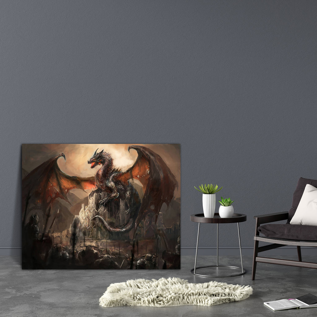 War With The Dragon On Castle Canvas Painting Synthetic Frame-Paintings MDF Framing-AFF_FR-IC 5003597 IC 5003597, Ancient, Animals, Art and Paintings, Drawing, Fantasy, Illustrations, Medieval, Mountains, Vintage, war, with, the, dragon, on, castle, canvas, painting, synthetic, frame, dragons, art, fire, warrior, breathing, fantastic, wings, animal, army, big, breath, colorful, creature, danger, destruction, drawings, evil, fairytale, fearful, fictional, flight, illustration, imagination, king, large, legen