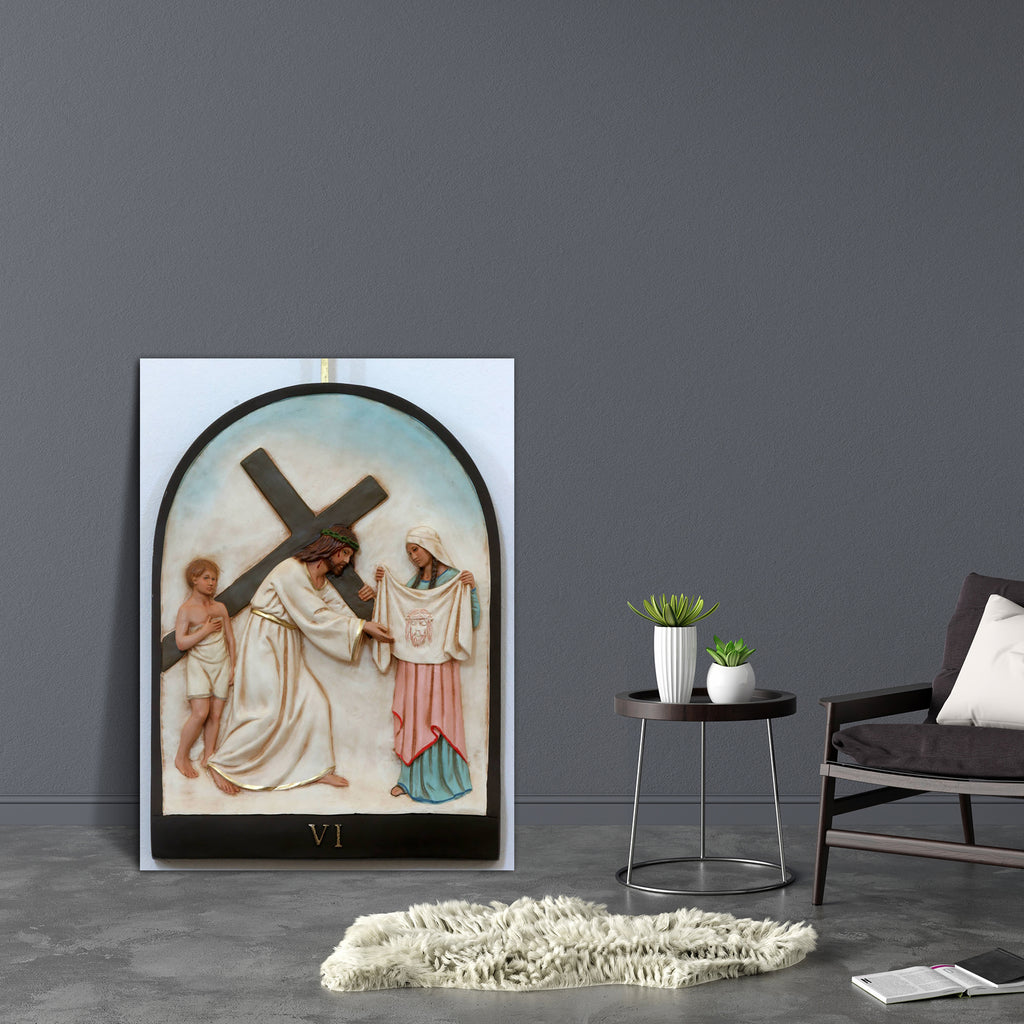6th Station Of Cross Veronica Wipes Face Of Jesus D2 Canvas Painting Synthetic Frame - Paintings MDF Framing - ArtzFolio.com
