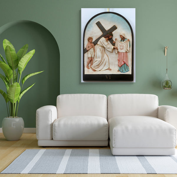 6th Station Of Cross Veronica Wipes Face Of Jesus D2 Canvas Painting Synthetic Frame-Paintings MDF Framing-AFF_FR-IC 5003611 IC 5003611, Art and Paintings, Christianity, Cross, Jesus, Religion, Religious, Spiritual, 6th, station, of, veronica, wipes, face, d2, canvas, painting, for, bedroom, living, room, engineered, wood, frame, via, crucis, stations, the, way, agony, art, artistic, beautiful, bible, blood, cathedral, christ, christian, church, croatia, crown, crucifixion, easter, europe, faith, friday, go