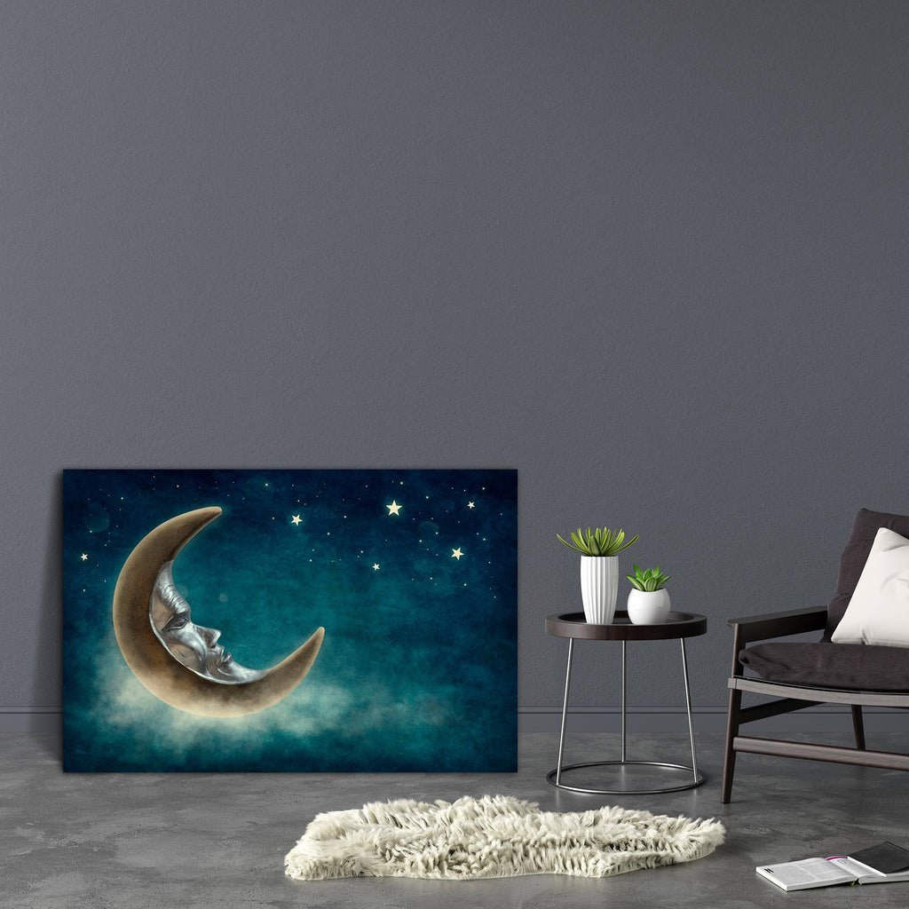 Night Time With Stars & Moon Canvas Painting Synthetic Frame-Paintings MDF Framing-AFF_FR-IC 5003616 IC 5003616, Abstract Expressionism, Abstracts, Ancient, Art and Paintings, Fantasy, Historical, Medieval, Retro, Semi Abstract, Space, Stars, Surrealism, Vintage, night, time, with, moon, canvas, painting, synthetic, frame, abstract, antique, art, artwork, blue, childhood, cloud, copy, copyspace, dark, dreams, dreamy, fable, face, fairytale, fun, green, hanging, horizontal, imagination, imagine, magic, myste