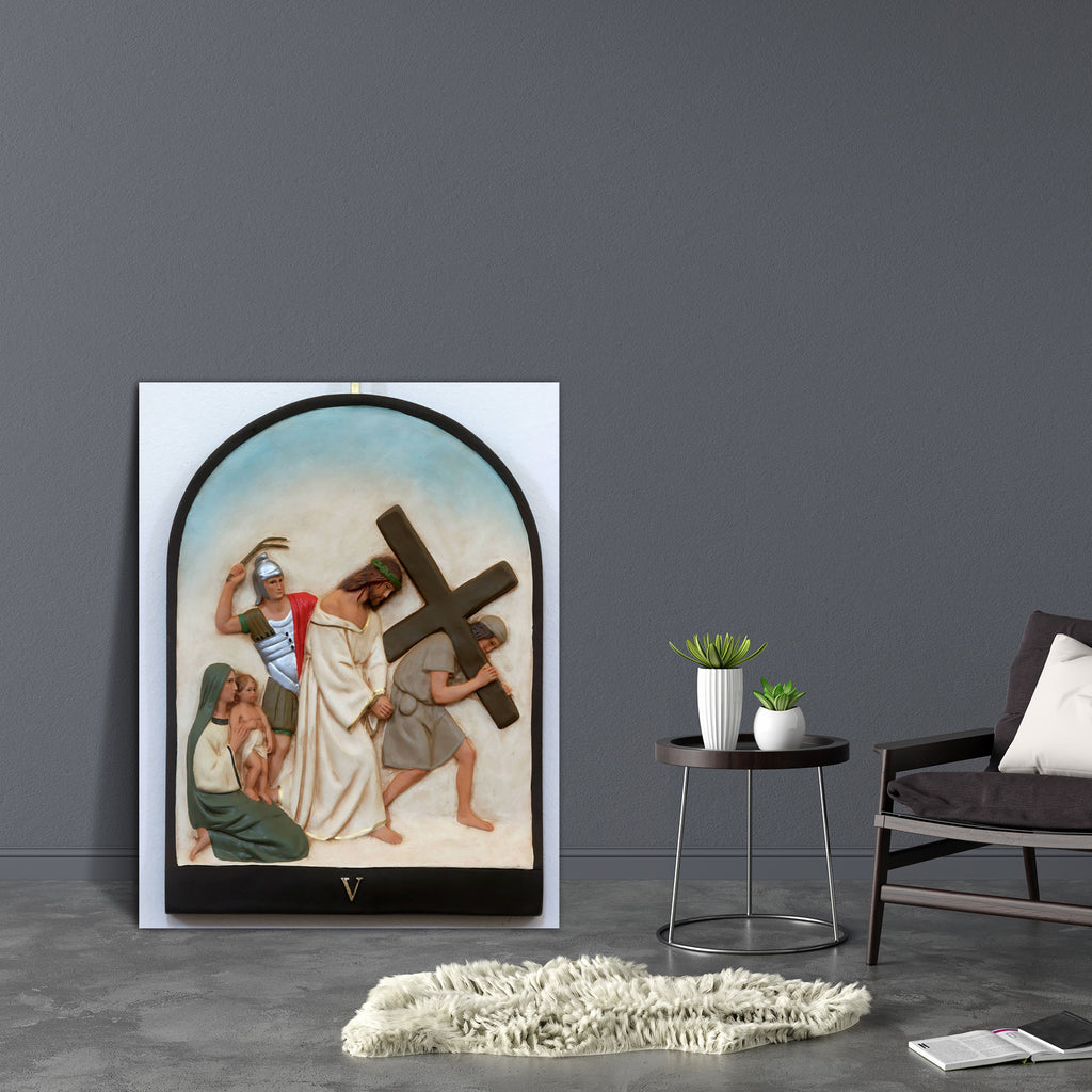 5th Station Of Cross Simon Of Cyrene Carries Cross Canvas Painting Synthetic Frame - Paintings MDF Framing - ArtzFolio.com
