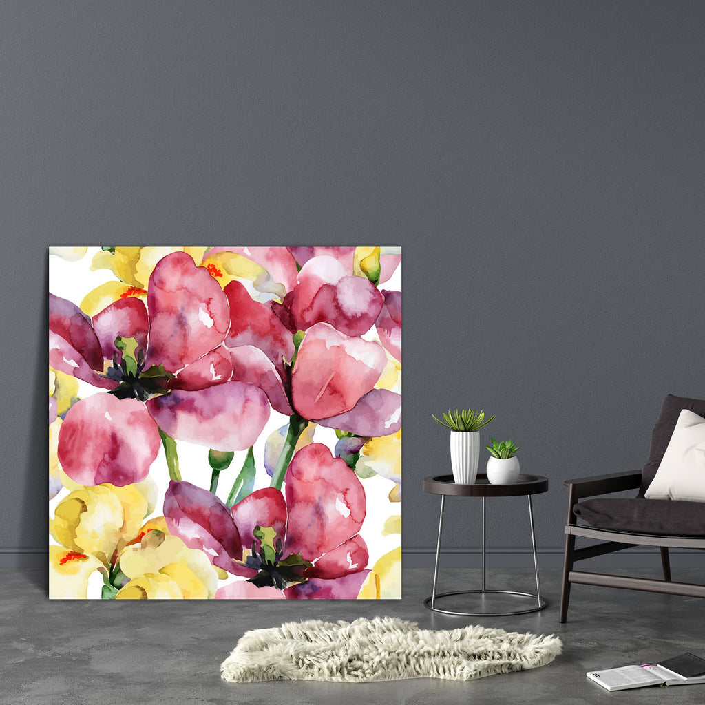 Purple Tulips & Yellow Irises Canvas Painting Synthetic Frame-Paintings MDF Framing-AFF_FR-IC 5003627 IC 5003627, Art and Paintings, Botanical, Decorative, Digital, Digital Art, Drawing, Floral, Flowers, Graphic, Illustrations, Nature, Paintings, Patterns, Scenic, Signs, Signs and Symbols, Watercolour, purple, tulips, yellow, irises, canvas, painting, synthetic, frame, art, backdrop, background, bloom, blossom, botany, design, illustration, image, ornament, pattern, pink, plant, red, repeat, repetition, sea