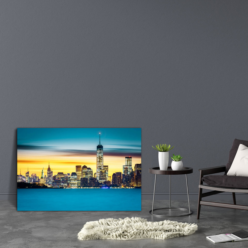 Sunrise Over New York City, USA Canvas Painting Synthetic Frame-Paintings MDF Framing-AFF_FR-IC 5003628 IC 5003628, American, Architecture, Automobiles, Business, Cities, City Views, Landmarks, Places, Signs and Symbols, Skylines, Sunrises, Symbols, Transportation, Travel, Urban, Vehicles, sunrise, over, new, york, city, usa, canvas, painting, synthetic, frame, world, trade, center, manhattan, statue, of, liberty, america, buildings, cityscape, dawn, downtown, finance, financial, district, freedom, tower, h