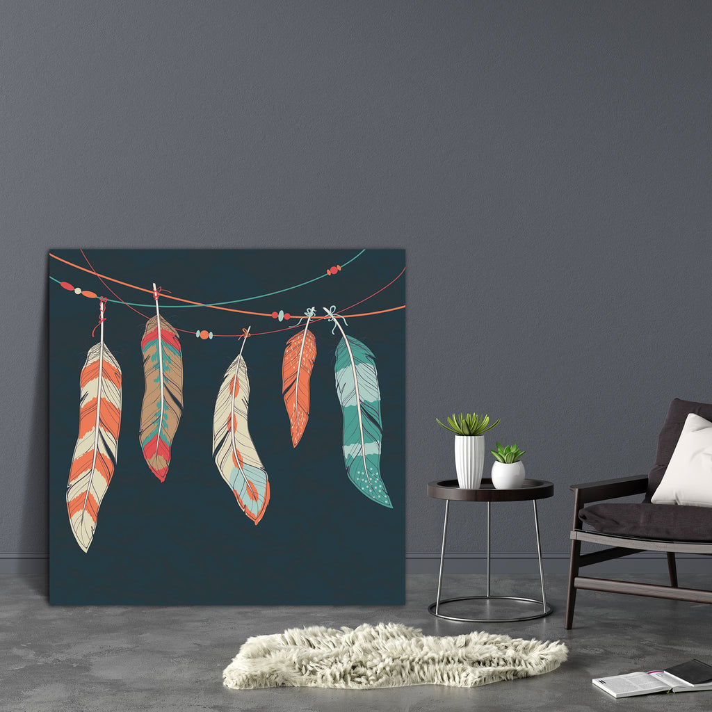 Feathers Hanging On Threads Canvas Painting Synthetic Frame-Paintings MDF Framing-AFF_FR-IC 5003649 IC 5003649, Abstract Expressionism, Abstracts, African, American, Arrows, Art and Paintings, Aztec, Birds, Black and White, Circle, Culture, Decorative, Drawing, Ethnic, Geometric, Geometric Abstraction, Illustrations, Indian, Nature, Paintings, Patterns, Scenic, Semi Abstract, Sketches, Spiritual, Traditional, Tribal, White, World Culture, feathers, hanging, on, threads, canvas, painting, synthetic, frame, n