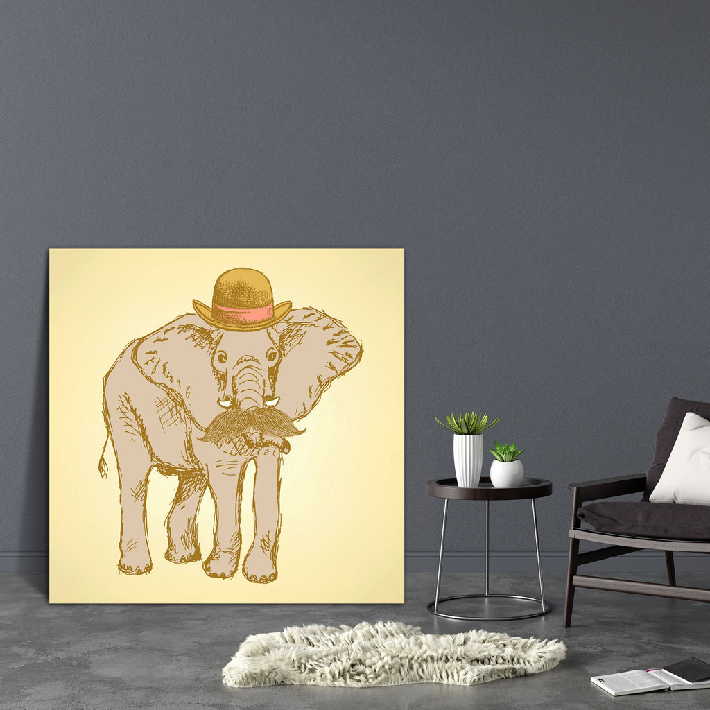 Elepant In Hat With Mustache Canvas Painting Synthetic Frame-Paintings MDF Framing-AFF_FR-IC 5003665 IC 5003665, African, Ancient, Animals, Art and Paintings, Digital, Digital Art, Drawing, Fashion, Graphic, Hipster, Historical, Illustrations, Medieval, Patterns, Retro, Signs, Signs and Symbols, Sketches, Vintage, Wildlife, elepant, in, hat, with, mustache, canvas, painting, synthetic, frame, accessory, animal, art, backdrop, background, barber, beard, beautiful, beauty, cap, color, colorful, concept, curly