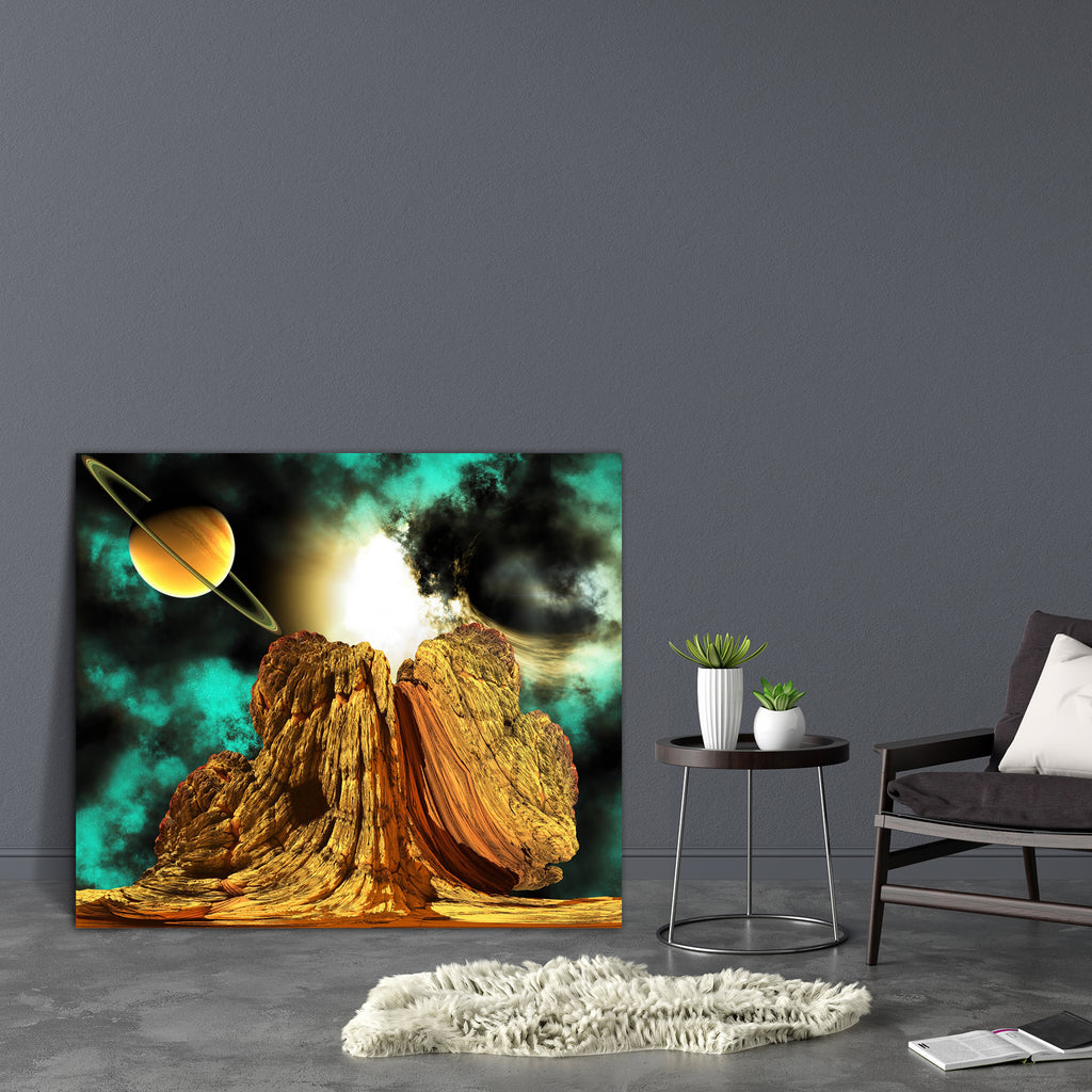 Alien Rock & A Planet Canvas Painting Synthetic Frame - Paintings MDF Framing - ArtzFolio.com