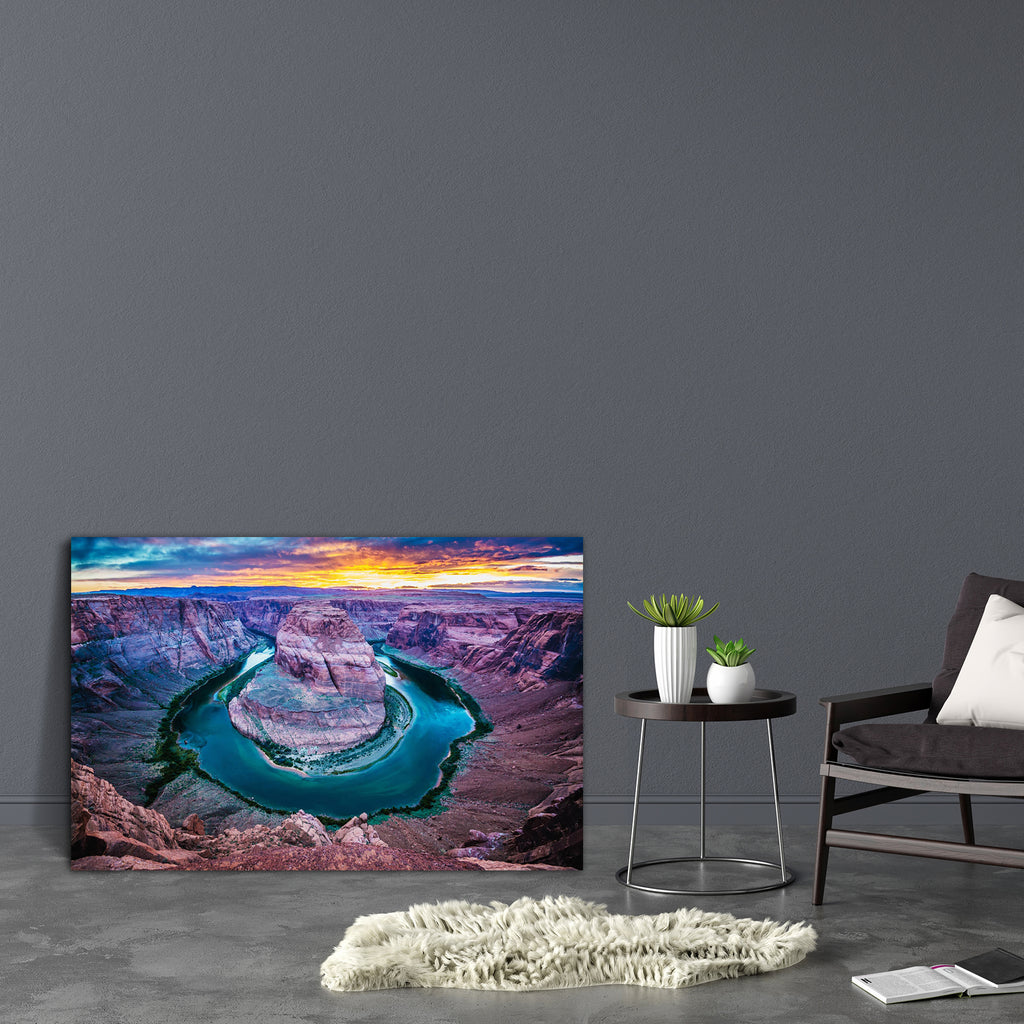 Horseshoe Bend In Arizona Canvas Painting Synthetic Frame-Paintings MDF Framing-AFF_FR-IC 5003717 IC 5003717, American, Landscapes, Scenic, Sunsets, horseshoe, bend, in, arizona, canvas, painting, synthetic, frame, bird, s, eye, view, canyon, cliff, colorado, colorful, deep, landscape, meander, page, river, steep, sunset, twilight, u, united, states, of, america, us, usa, artzfolio, wall decor for living room, wall frames for living room, frames for living room, wall art, canvas painting, wall frame, scener