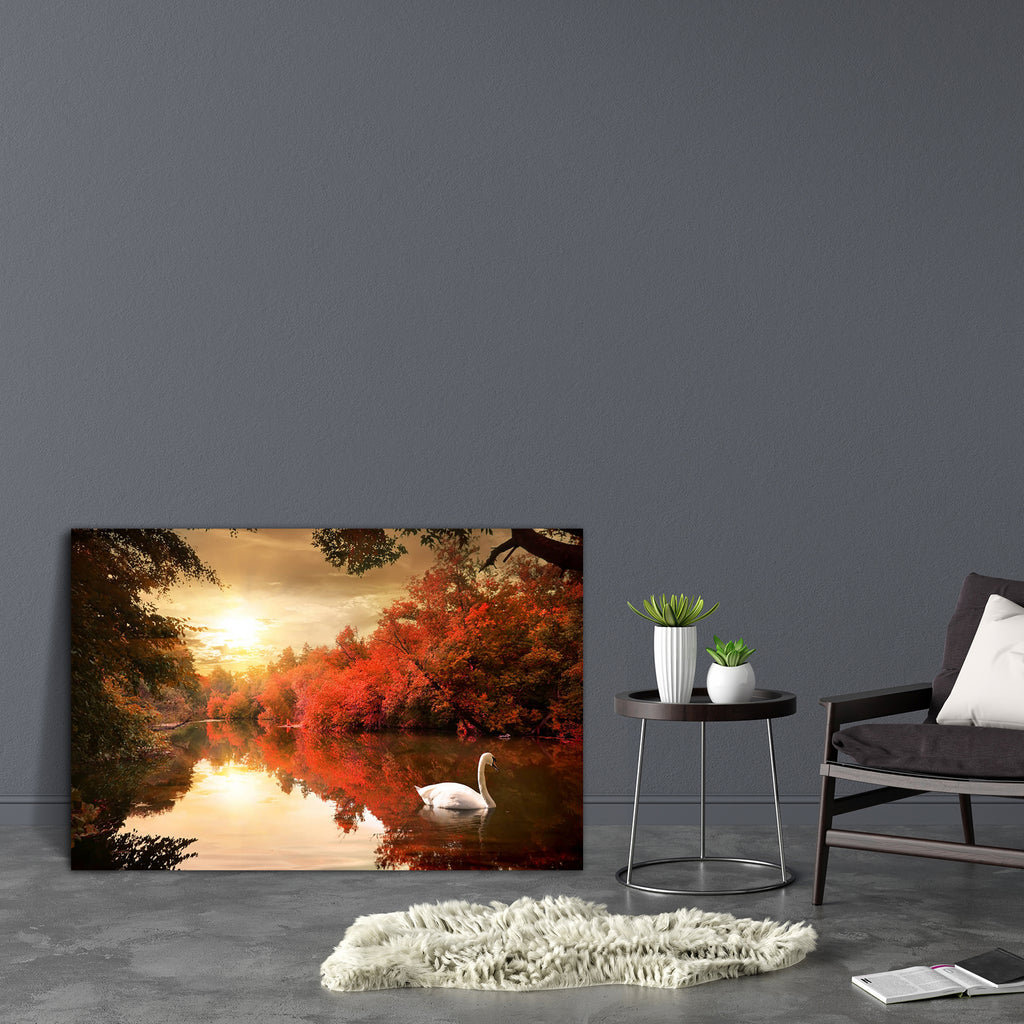 Swan In The Autmn Canvas Painting Synthetic Frame-Paintings MDF Framing-AFF_FR-IC 5003730 IC 5003730, Birds, Landscapes, Nature, Scenic, Seasons, Sunrises, Sunsets, Wooden, swan, in, the, autmn, canvas, painting, synthetic, frame, autumn, beautiful, beauty, bird, branch, bush, cloud, color, colorful, colors, day, environment, forest, horizontal, lake, landscape, light, lush, morning, natural, non, urban, scene, outdoor, outdoors, park, plant, red, reflection, river, rural, season, sky, sunbeam, sunlight, su