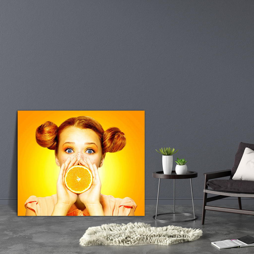 Girl Takes Juicy Orange Canvas Painting Synthetic Frame-Paintings MDF Framing-AFF_FR-IC 5003748 IC 5003748, Cuisine, Fashion, Food, Food and Beverage, Food and Drink, Fruit and Vegetable, Fruits, Individuals, Portraits, girl, takes, juicy, orange, canvas, painting, synthetic, frame, beauty, beautiful, bright, care, color, colour, concept, diet, dieting, drink, eyes, face, female, freckles, fruit, fun, funny, ginger, glamour, hairstyle, hand, healthy, joy, joyful, juice, lips, lipstick, makeup, manicure, mod