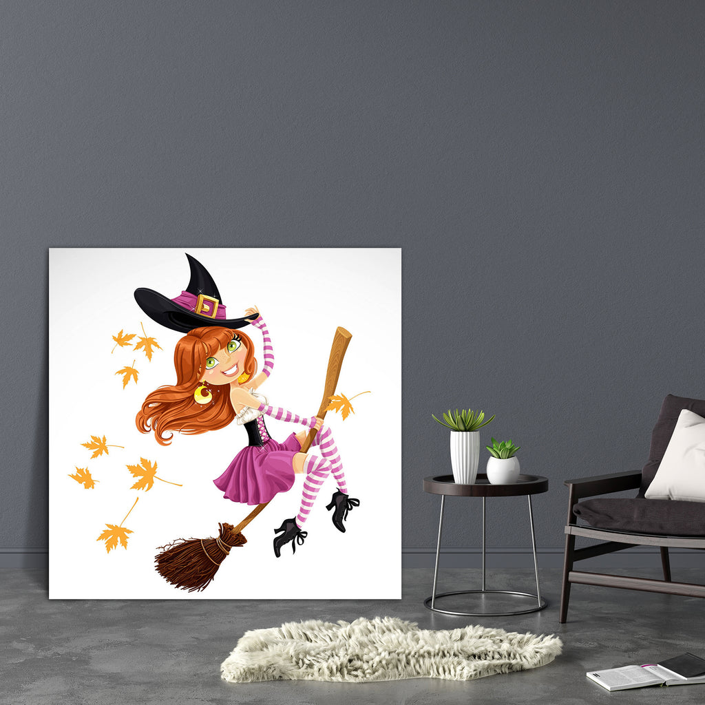 Witch Flying On A Broomstick Canvas Painting Synthetic Frame-Paintings MDF Framing-AFF_FR-IC 5003759 IC 5003759, Black and White, Holidays, Illustrations, People, Signs, Signs and Symbols, White, witch, flying, on, a, broomstick, canvas, painting, synthetic, frame, broom, magic, girl, halloween, background, celebrate, celebration, character, charm, costume, cute, design, expression, fall, female, femininity, flight, fly, fun, happiness, happy, hat, holiday, horror, story, illustration, isolated, joy, laught