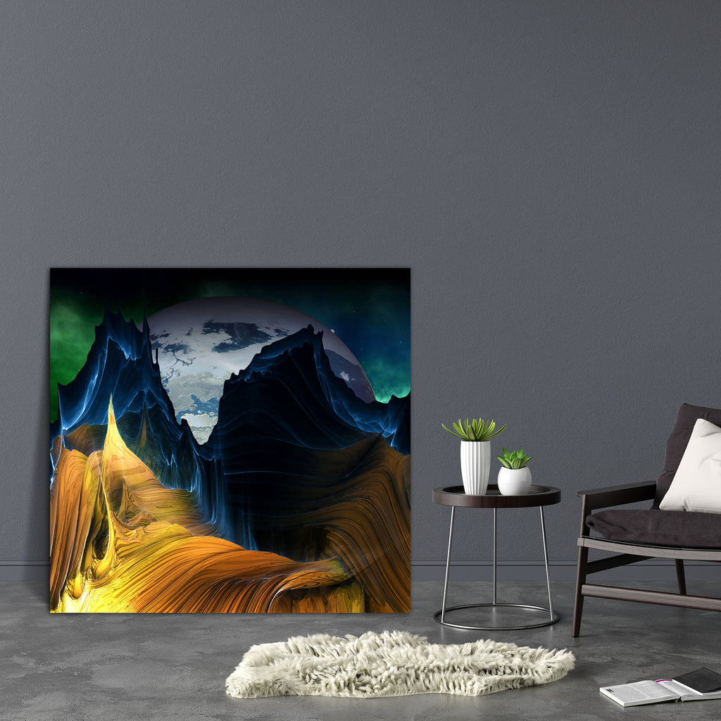 Alien Mountains With Space & A Big Planet Canvas Painting Synthetic Frame - Paintings MDF Framing - ArtzFolio.com