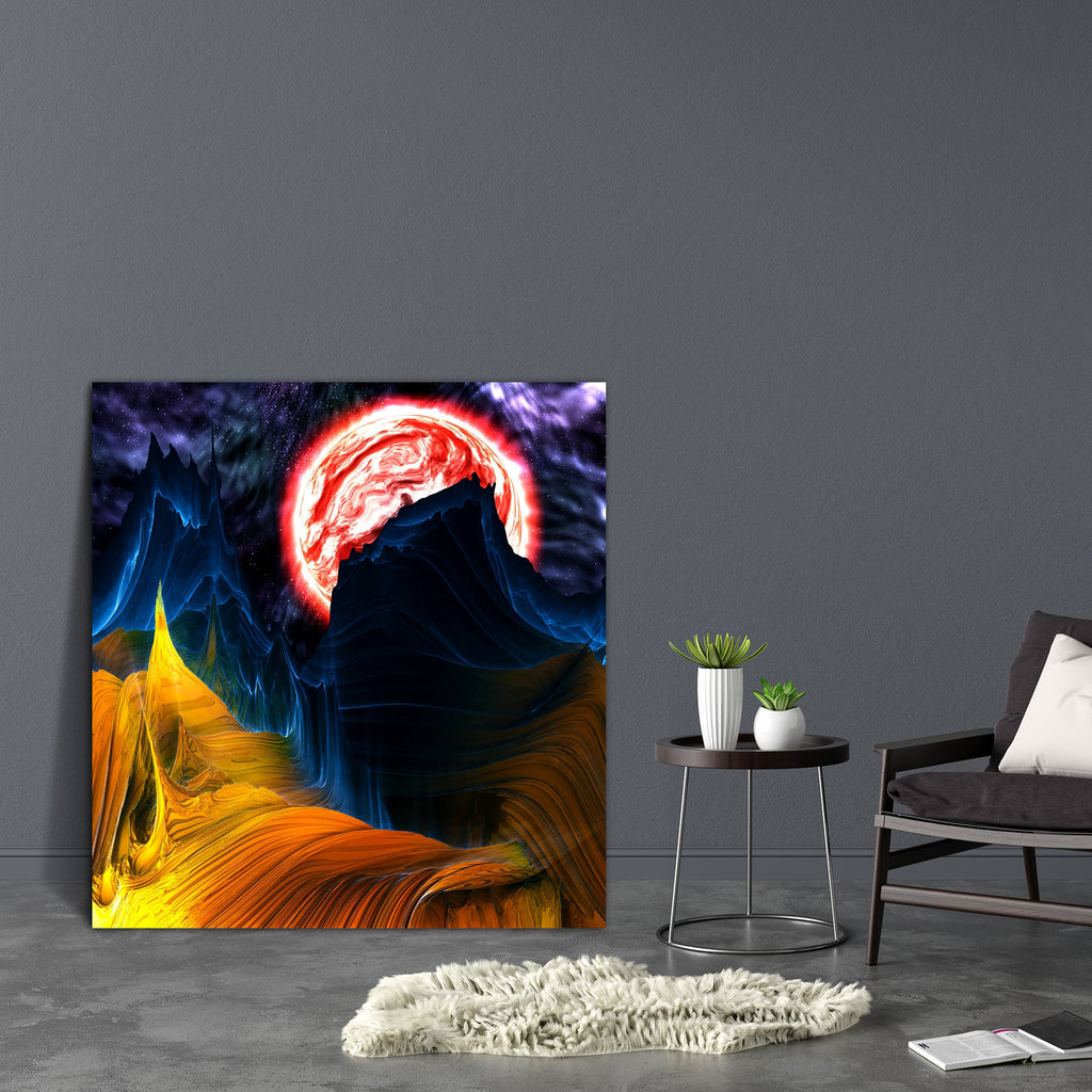 Alien Mountains With Space & A Red Planet Canvas Painting Synthetic Frame - Paintings MDF Framing - ArtzFolio.com