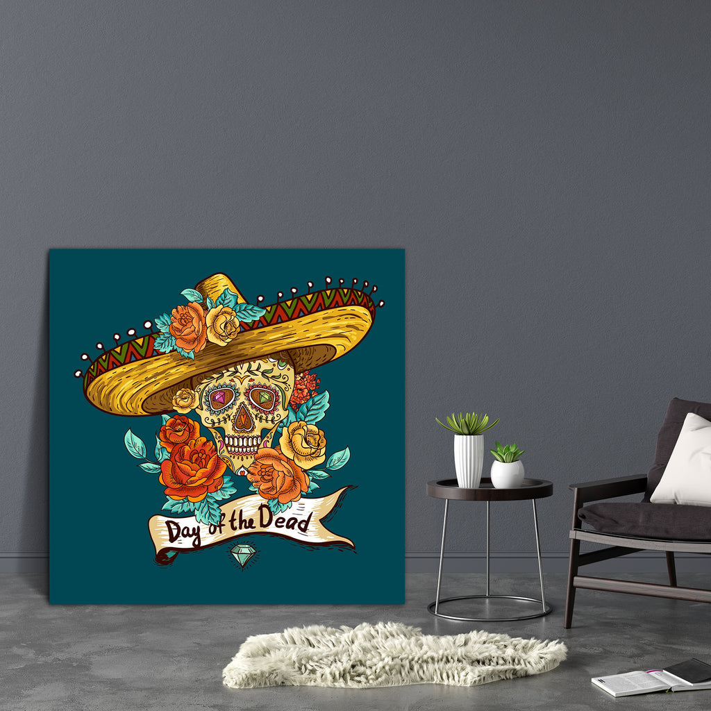 Floral Skull Canvas Painting Synthetic Frame-Paintings MDF Framing-AFF_FR-IC 5003771 IC 5003771, Ancient, Art and Paintings, Black, Black and White, Botanical, Decorative, Digital, Digital Art, Drawing, Floral, Flowers, Graphic, Historical, Holidays, Illustrations, Medieval, Mexican, Music, Music and Dance, Music and Musical Instruments, Nature, Patterns, Signs, Signs and Symbols, Symbols, Vintage, skull, canvas, painting, synthetic, frame, day, of, the, dead, cinco, de, mayo, calavera, sugar, skulls, art, 