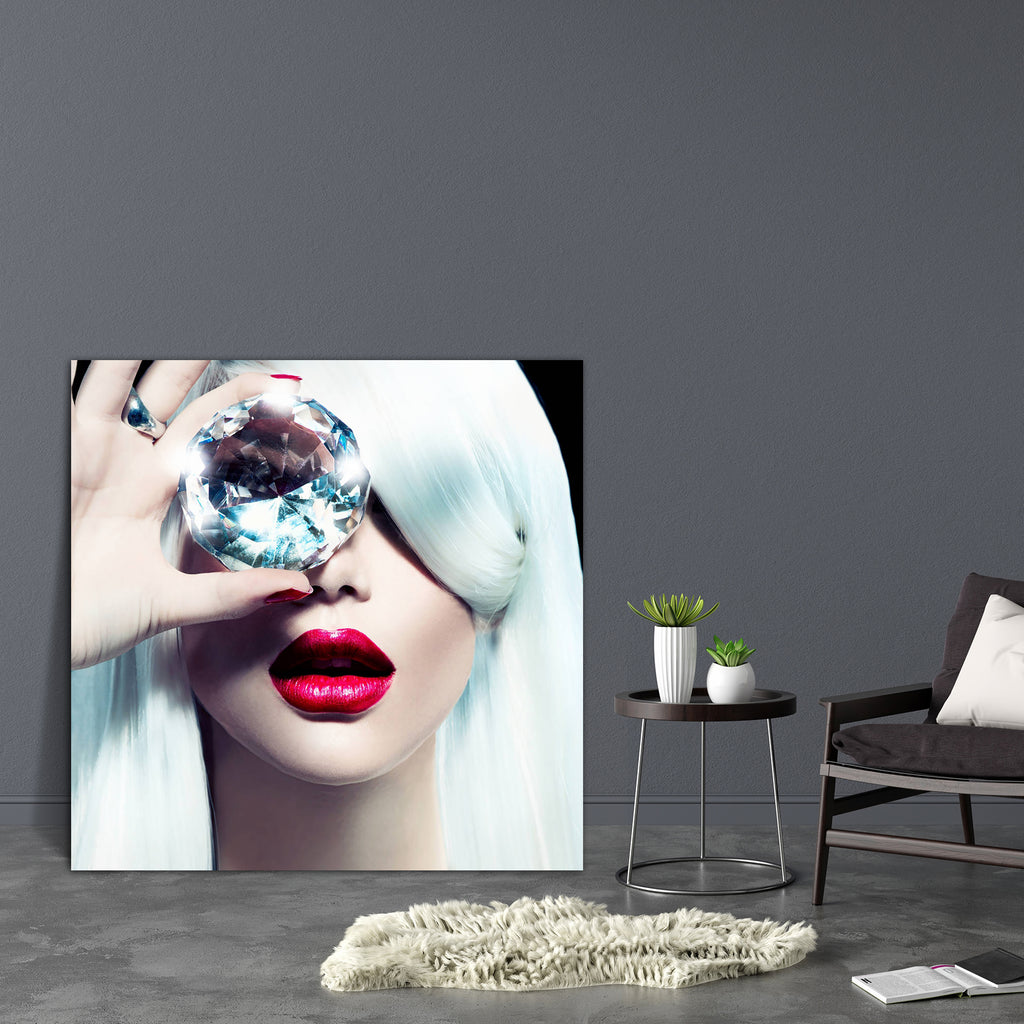 Model Girl With A Big Diamond Canvas Painting Synthetic Frame-Paintings MDF Framing-AFF_FR-IC 5003789 IC 5003789, Black, Black and White, Diamond, Fashion, Individuals, Portraits, White, model, girl, with, a, big, canvas, painting, synthetic, frame, luxury, jewelry, hair, diamonds, woman, beautiful, beauty, blond, blonde, bright, color, coloring, colour, dyed, eyes, face, fringe, glamour, hairstyle, hand, high, jewelery, jewellery, lips, make, up, makeup, manicure, mouth, nails, red, salon, shine, shiny, si
