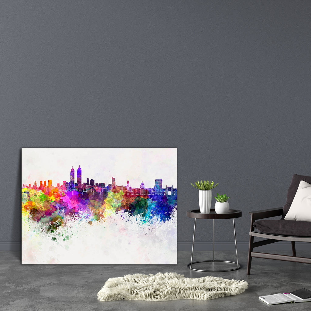 Mumbai Skyline, India Canvas Painting Synthetic Frame-Paintings MDF Framing-AFF_FR-IC 5003811 IC 5003811, Abstract Expressionism, Abstracts, Ancient, Architecture, Art and Paintings, Asian, Cities, City Views, Historical, Illustrations, Indian, Landmarks, Medieval, Panorama, Places, Semi Abstract, Skylines, Splatter, Vintage, Watercolour, mumbai, skyline, india, canvas, painting, synthetic, frame, monuments, abstract, art, asia, background, bright, cityscape, color, colorful, creativity, grunge, illustratio
