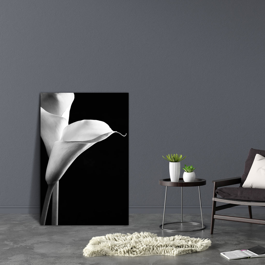 Calla Lilies Canvas Painting Synthetic Frame-Paintings MDF Framing-AFF_FR-IC 5003814 IC 5003814, Black, Black and White, Botanical, Floral, Flowers, Love, Nature, Romance, Scenic, Space, White, calla, lilies, canvas, painting, synthetic, frame, background, bloom, blossom, botany, bw, copy, curled, elegance, elegant, flora, flower, fragile, fragility, freshness, grace, head, innocence, lilly, lily, monochrome, nobody, petal, plant, pure, purity, stem, style, two, vertical, zantedeschia, artzfolio, wall decor
