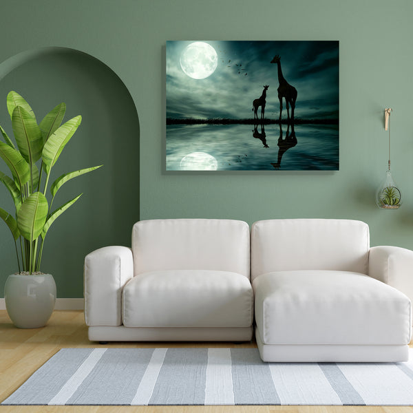 Two Giraffes D3 Canvas Painting Synthetic Frame-Paintings MDF Framing-AFF_FR-IC 5003816 IC 5003816, African, Animals, Fantasy, Landscapes, Nature, Scenic, Skylines, Sunsets, Tropical, Wildlife, two, giraffes, d3, canvas, painting, for, bedroom, living, room, engineered, wood, frame, africa, animal, beautiful, beauty, big, cloud, colorful, dark, dream, dusk, east, eastern, evening, giraffe, grass, horizon, kenya, lake, landscape, large, light, moon, natural, night, outdoors, paradise, perfect, proboscis, rec
