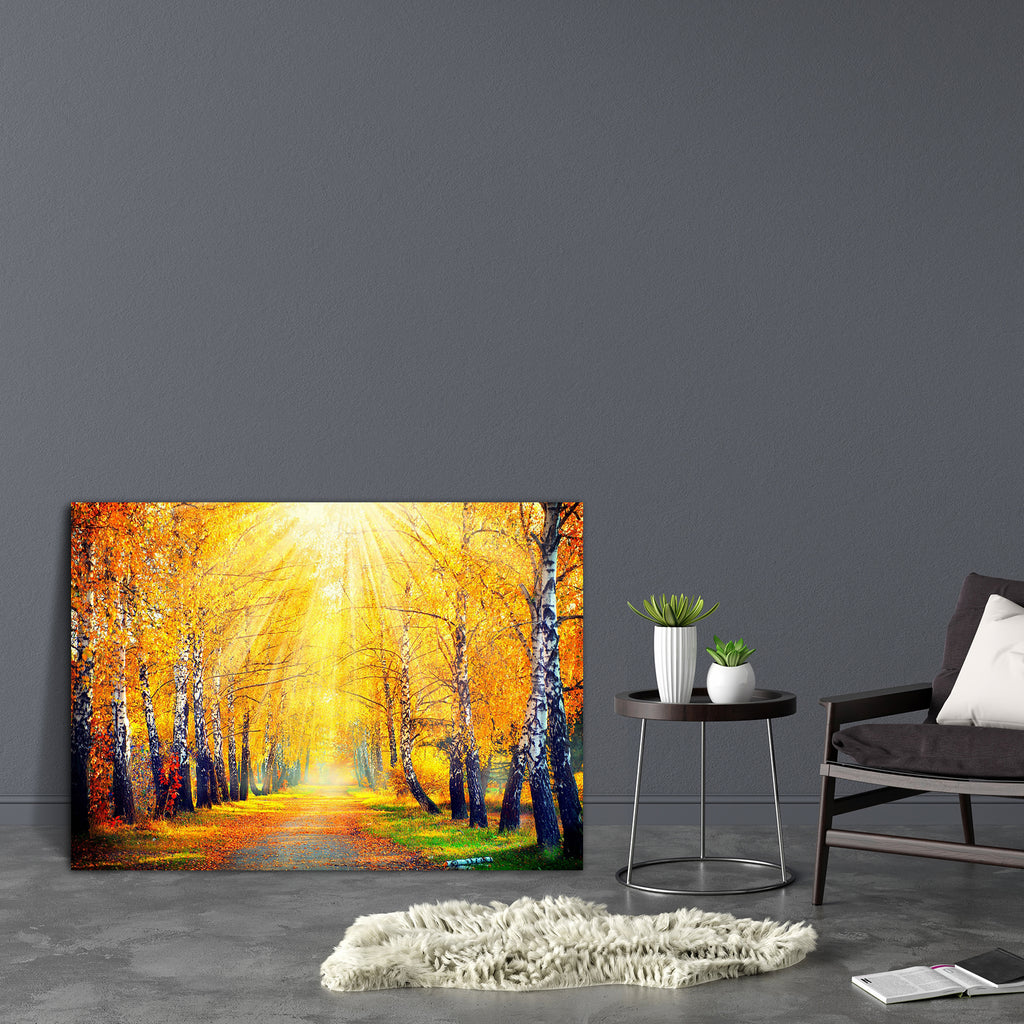 Autumnal Trees In Sun Rays D3 Canvas Painting Synthetic Frame-Paintings MDF Framing-AFF_FR-IC 5003846 IC 5003846, Art and Paintings, Landscapes, Nature, Scenic, Seasons, Sunrises, Sunsets, Wooden, autumnal, trees, in, sun, rays, d3, canvas, painting, synthetic, frame, sunset, autumn, birch, fall, forest, landscape, scene, pathway, pathways, beautiful, art, bark, bright, calm, color, colorful, colour, colourful, environment, evening, foliage, fresh, golden, leaf, leaves, light, maple, morning, natural, orang