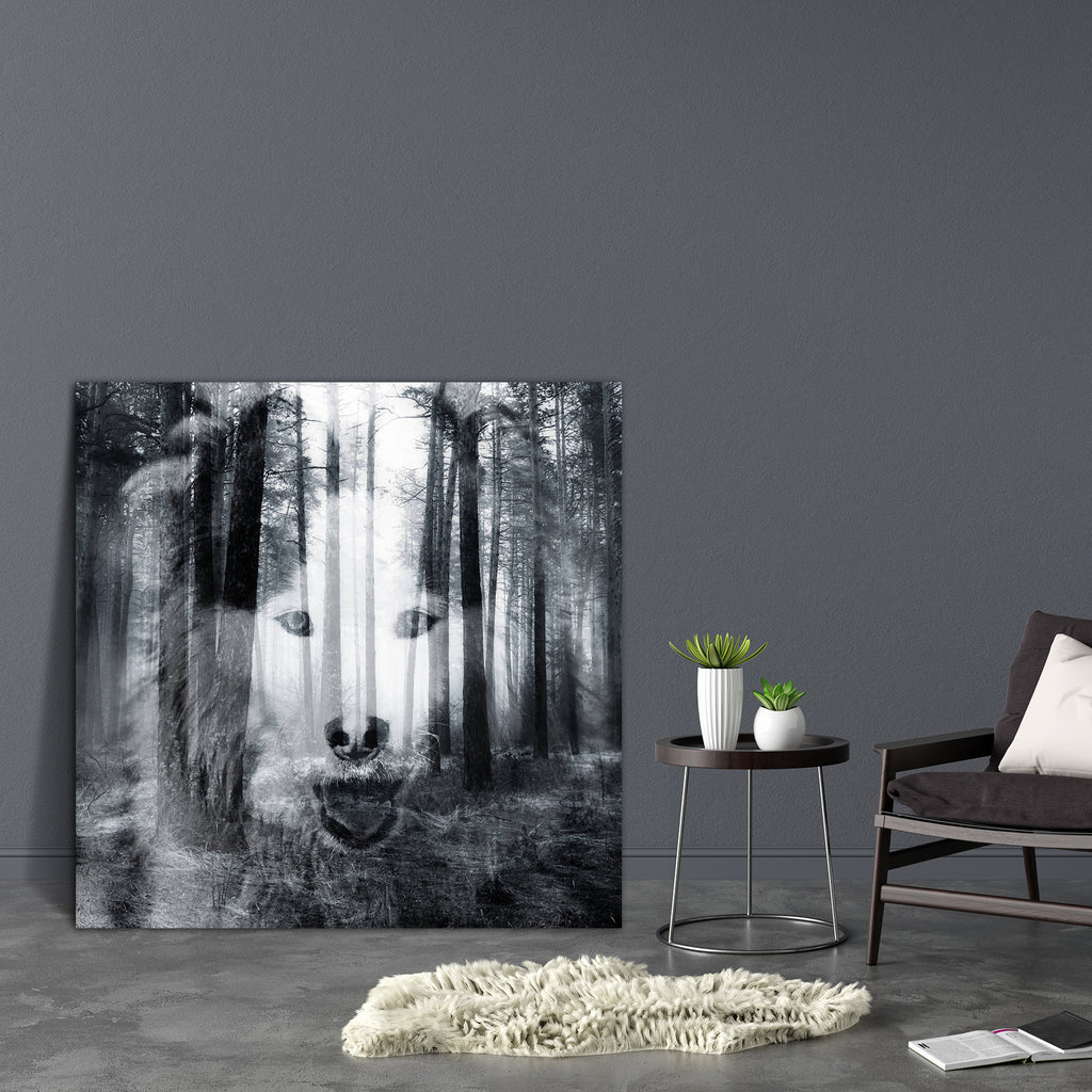 Dog & Black Forest Canvas Painting Synthetic Frame-Paintings MDF Framing-AFF_FR-IC 5003849 IC 5003849, Abstract Expressionism, Abstracts, Animals, Black, Black and White, Conceptual, Individuals, Portraits, Semi Abstract, White, dog, forest, canvas, painting, synthetic, frame, animal, artistic, background, bio, branches, bw, contemplation, creative, daydreaming, double, ecology, effect, environment, exposure, face, fir, head, isolated, meditative, multiple, natural, needles, peace, pine, plant, portrait, pr