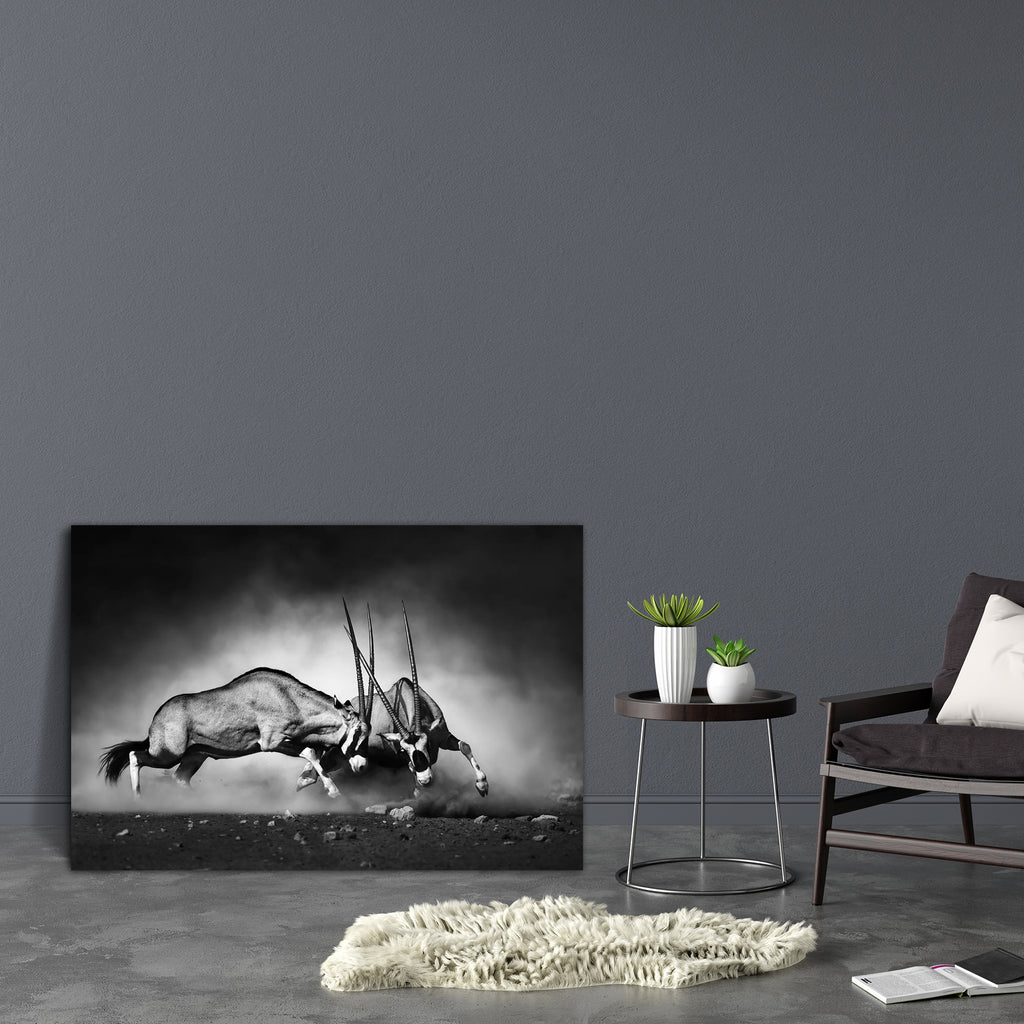Gemsbok Dual Canvas Painting Synthetic Frame-Paintings MDF Framing-AFF_FR-IC 5003888 IC 5003888, African, Animals, Art and Paintings, Black, Black and White, White, Wildlife, gemsbok, dual, canvas, painting, synthetic, frame, and, animal, wild, fight, oryx, gazelle, antelope, intense, action, active, africa, aggression, aggressive, aggressiveness, art, artistic, battle, commotion, dangerous, desert, domination, dust, dusty, fierce, heads, horns, interaction, mammal, monochrome, motion, movement, nobody, saf