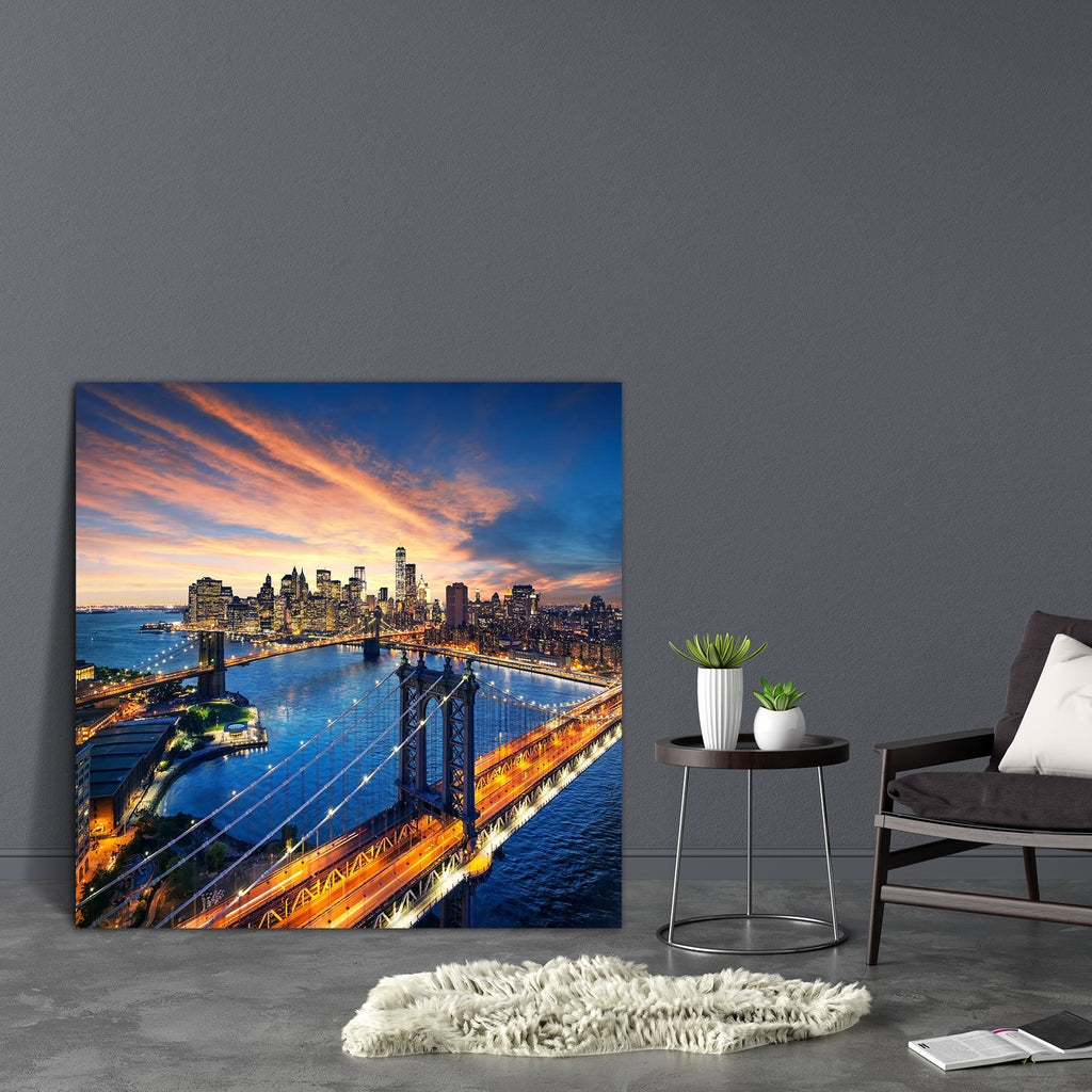 Manhattan & Brooklyn Bridge, New York, USA Canvas Painting Synthetic Frame-Paintings MDF Framing-AFF_FR-IC 5003907 IC 5003907, American, Architecture, Birds, Cities, City Views, Skylines, Sunrises, Sunsets, Urban, manhattan, brooklyn, bridge, new, york, usa, canvas, painting, synthetic, frame, america, aerial, avenue, buildings, built, city, cityscape, crowded, district, downtown, drone, empire, exterior, eye, helicopter, high, large, life, light, looking, night, offices, power, road, roofs, scene, sky, sky