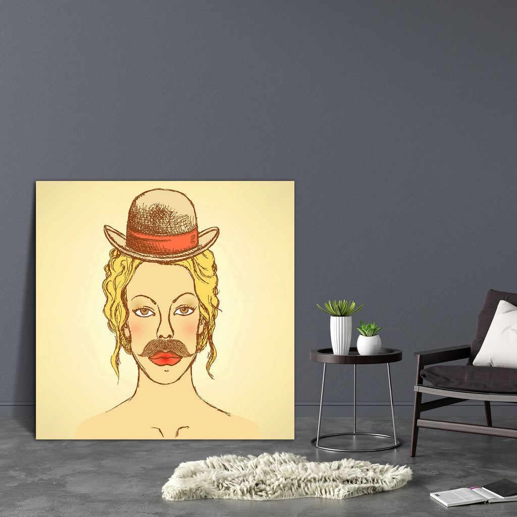 Woman With Hat & Mustache Canvas Painting Synthetic Frame-Paintings MDF Framing-AFF_FR-IC 5003919 IC 5003919, Ancient, Decorative, Digital, Digital Art, Drawing, Fashion, Graphic, Hipster, Historical, Illustrations, Individuals, Medieval, Portraits, Retro, Signs, Signs and Symbols, Sketches, Vintage, woman, with, hat, mustache, canvas, painting, synthetic, frame, backdrop, background, beautiful, beauty, color, concept, design, draw, engraving, face, female, girl, grunge, hair, hand, happiness, happy, illust