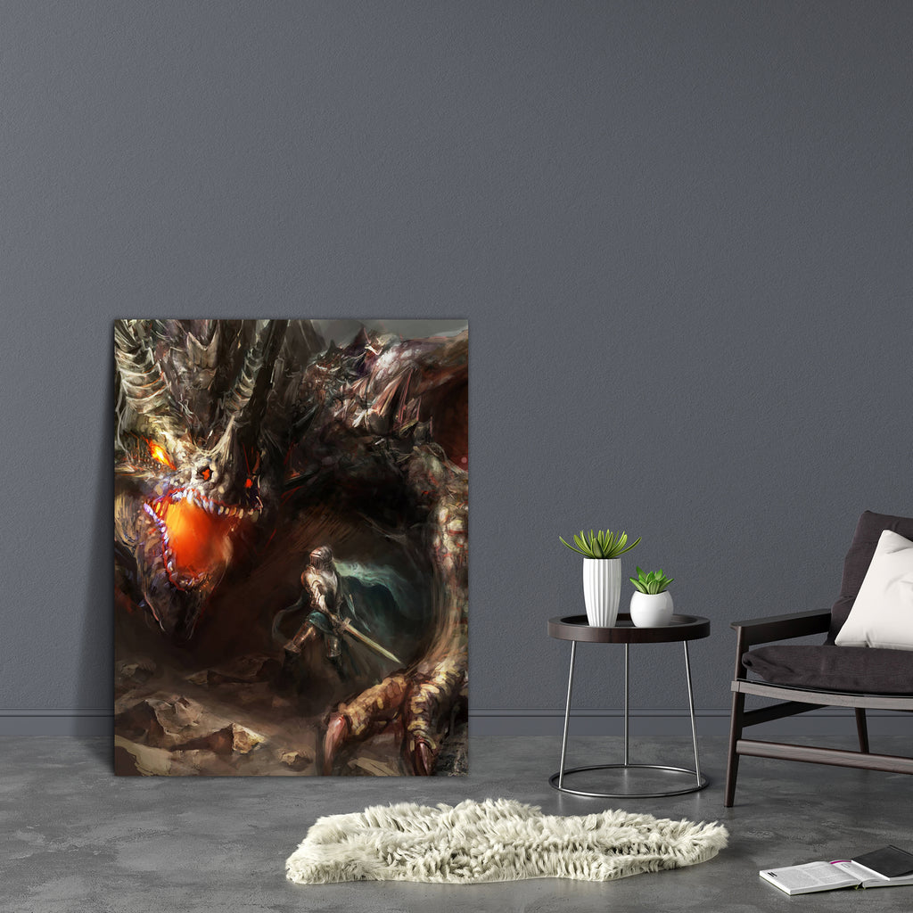 Knight Fighting Dragon D3 Canvas Painting Synthetic Frame-Paintings MDF Framing-AFF_FR-IC 5003940 IC 5003940, Ancient, Animals, Art and Paintings, Drawing, Fantasy, Illustrations, Medieval, Mountains, Vintage, knight, fighting, dragon, d3, canvas, painting, synthetic, frame, art, dragons, fire, warrior, war, animal, attack, battle, big, breath, creature, danger, destruction, drawings, evil, fairytale, fantastic, fear, fearful, fictional, field, flight, hunt, illustration, imagination, king, large, legend, m