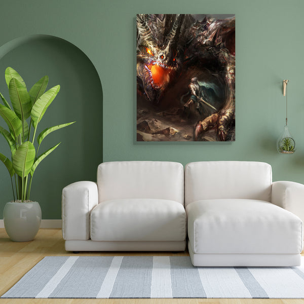 Knight Fighting Dragon D3 Canvas Painting Synthetic Frame-Paintings MDF Framing-AFF_FR-IC 5003940 IC 5003940, Ancient, Animals, Art and Paintings, Drawing, Fantasy, Illustrations, Medieval, Mountains, Vintage, knight, fighting, dragon, d3, canvas, painting, for, bedroom, living, room, engineered, wood, frame, art, dragons, fire, warrior, war, animal, attack, battle, big, breath, creature, danger, destruction, drawings, evil, fairytale, fantastic, fear, fearful, fictional, field, flight, hunt, illustration, 