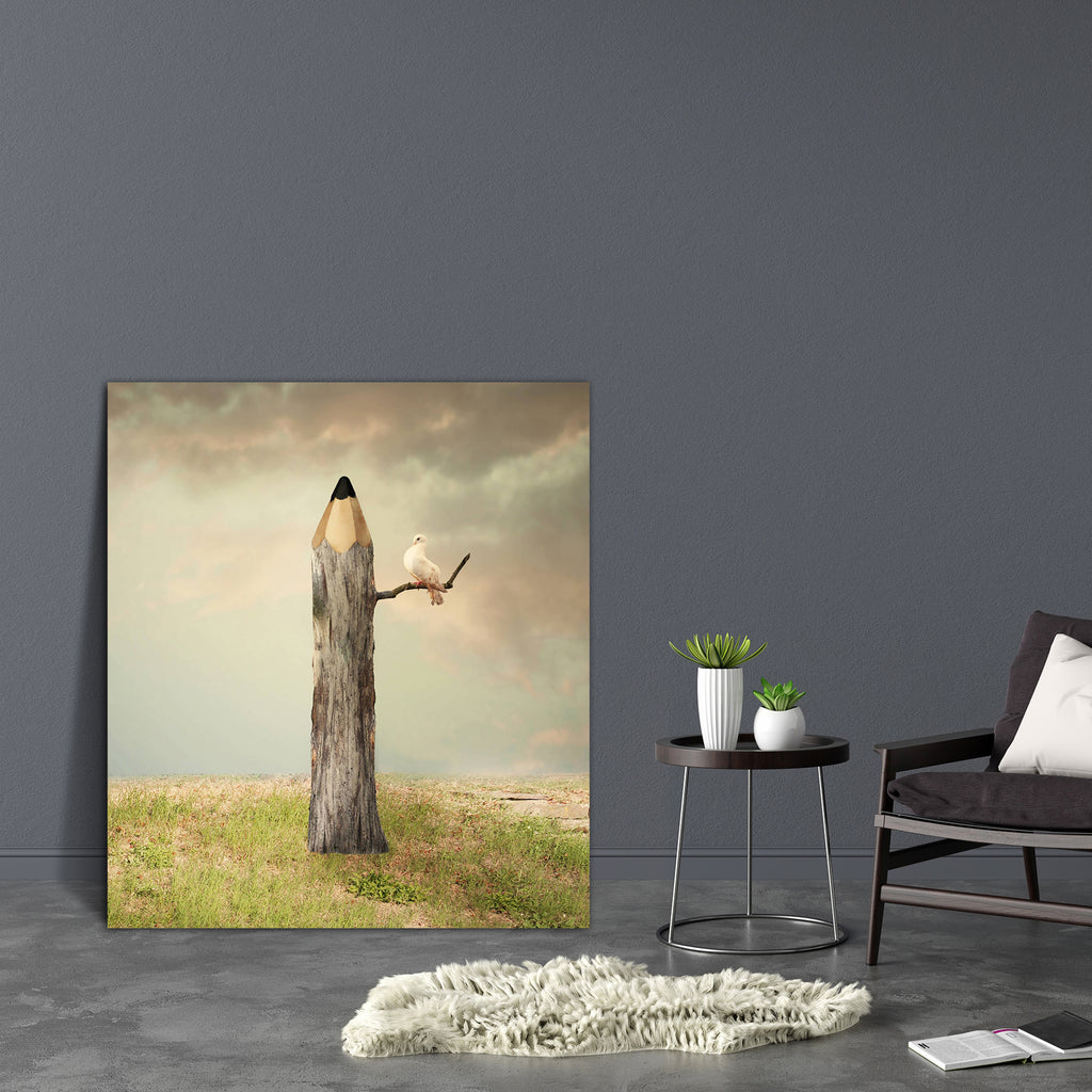 Pencil Like A Tree With A Dove Under A Branch Canvas Painting Synthetic Frame-Paintings MDF Framing-AFF_FR-IC 5004025 IC 5004025, Art and Paintings, Birds, Conceptual, Drawing, Fantasy, Illustrations, Nature, Scenic, Surrealism, pencil, like, a, tree, with, dove, under, branch, canvas, painting, synthetic, frame, art, artist, artistic, bark, beautiful, bird, cloud, concept, creativity, detail, fairy, tail, field, funny, grass, illustration, illustrative, imagination, imaginative, imagine, joy, joyful, light
