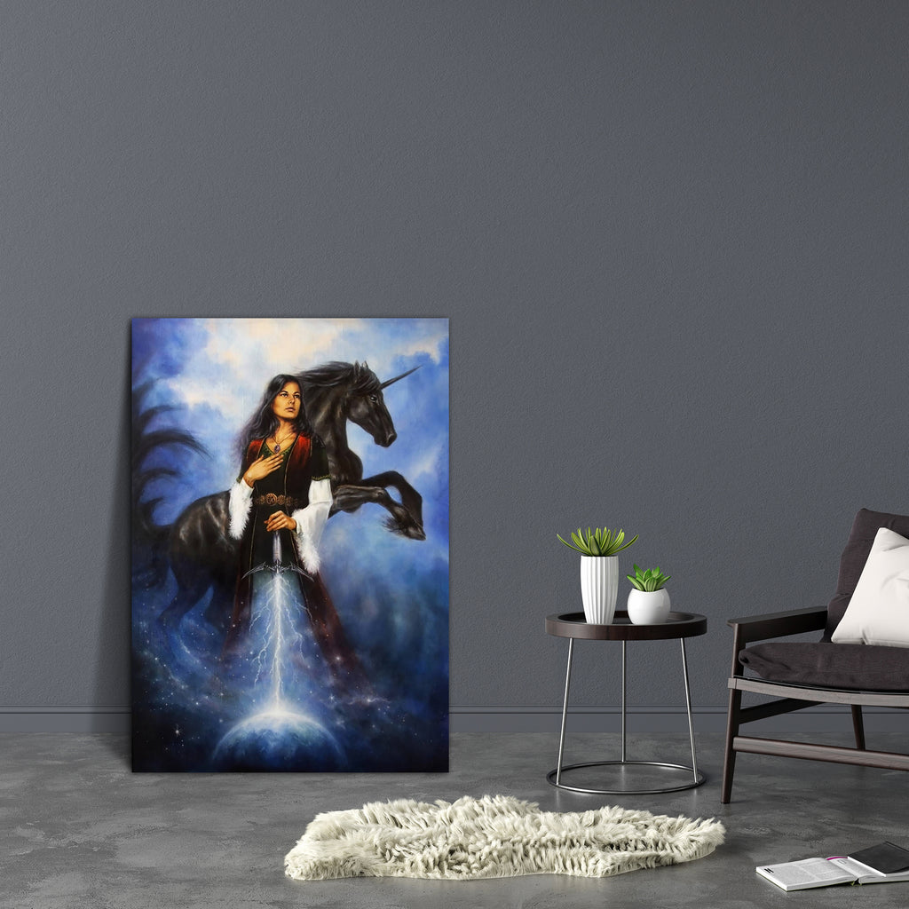 Beautiful Woman With The Unicorn In Space Canvas Painting Synthetic Frame-Paintings MDF Framing-AFF_FR-IC 5004069 IC 5004069, Adult, Art and Paintings, Illustrations, Nature, Paintings, People, Religion, Religious, Scenic, Space, beautiful, woman, with, the, unicorn, in, canvas, painting, synthetic, frame, art, beauty, color, colorful, earth, enchanting, fairy, female, goddess, illustration, image, lighting, model, oil, picture, posing, sword, young, artzfolio, wall decor for living room, wall frames for li
