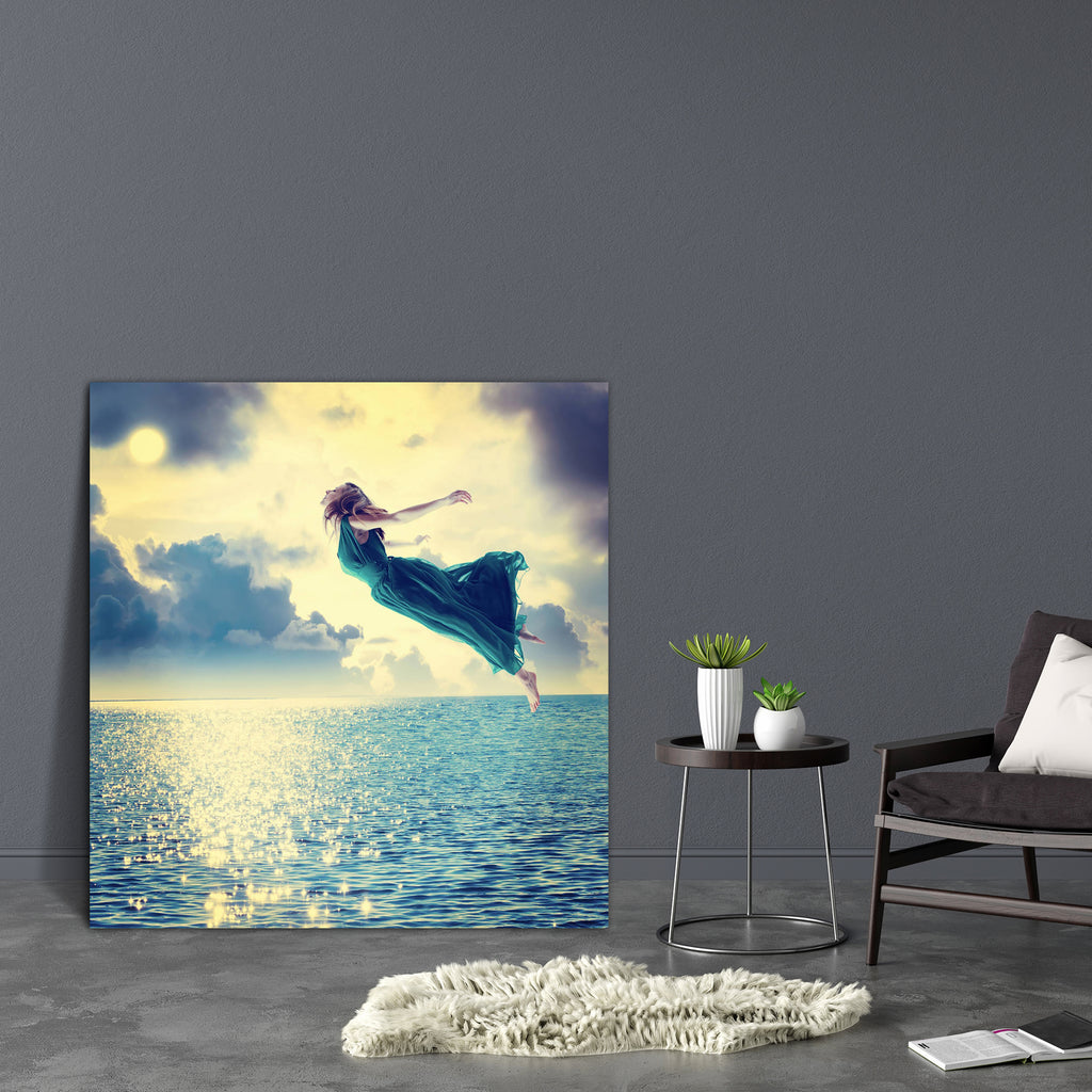 Girl Over The Ocean Canvas Painting Synthetic Frame-Paintings MDF Framing-AFF_FR-IC 5004087 IC 5004087, Black and White, Fantasy, Landscapes, Nature, Realism, Scenic, Surrealism, White, girl, over, the, ocean, canvas, painting, synthetic, frame, woman, flying, fly, surreal, dream, landscape, background, beautiful, beauty, blue, cloud, cloudscape, dark, darkness, dreamy, dress, evening, fairy, female, freedom, green, jumping, lady, lake, light, magic, majestic, moon, mystery, night, pretty, princess, reflect