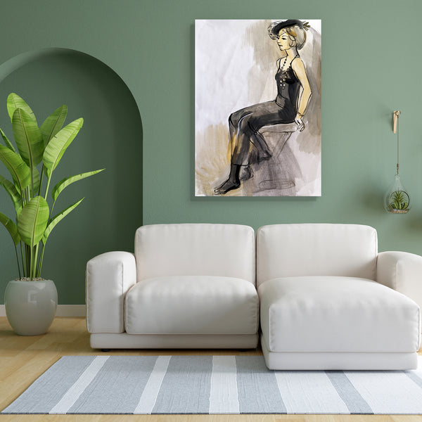 Female Figure D2 Canvas Painting Synthetic Frame-Paintings MDF Framing-AFF_FR-IC 5004097 IC 5004097, Adult, Art and Paintings, Black, Black and White, Digital, Digital Art, Drawing, Fashion, Gouache, Graphic, Hand Drawn, Illustrations, Individuals, Modern Art, Portraits, Signs, Signs and Symbols, Sketches, female, figure, d2, canvas, painting, for, bedroom, living, room, engineered, wood, frame, action, active, art, artist, attractive, beautiful, beauty, clothes, clothing, creativity, design, dress, elegant