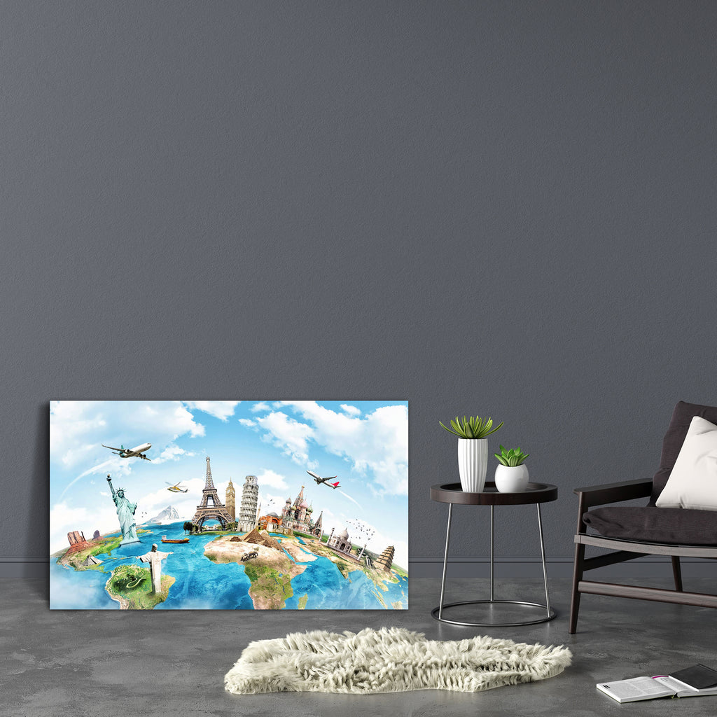 Monument Concept Canvas Painting Synthetic Frame-Paintings MDF Framing-AFF_FR-IC 5004110 IC 5004110, African, American, Astronomy, Automobiles, Cosmology, Countries, Eygptian, Indian, Japanese, Landmarks, Maps, Places, Space, Transportation, Travel, Vehicles, monument, concept, canvas, painting, synthetic, frame, world, map, the, globe, monuments, europe, landmark, trip, africa, aircraft, airplane, australia, blue, clouds, continent, earth, egypt, eiffel, flight, inca, india, international, japan, journey, 