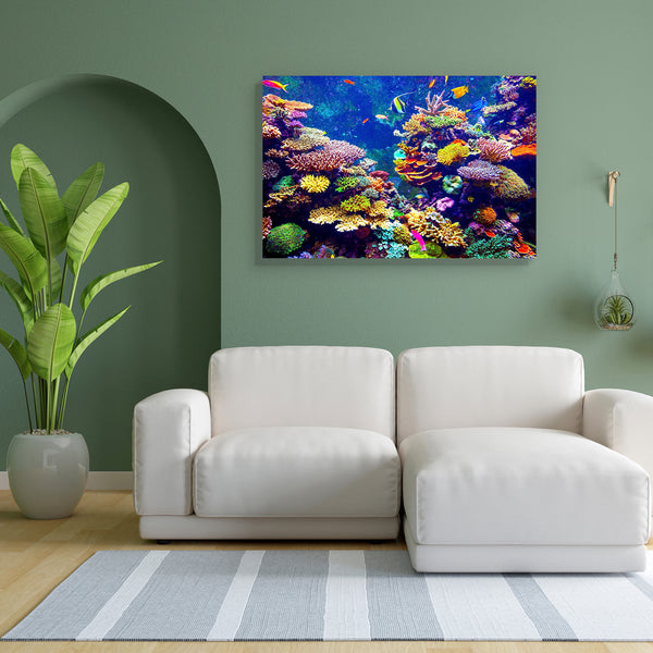 Coral Reef & Tropical Fish Canvas Painting Synthetic Frame-Paintings MDF Framing-AFF_FR-IC 5004133 IC 5004133, Animals, Automobiles, Eygptian, Hawaiian, Landscapes, Nature, Places, Scenic, Transportation, Travel, Tropical, Vehicles, Wildlife, coral, reef, fish, canvas, painting, for, bedroom, living, room, engineered, wood, frame, aquarium, sea, colorful, underwater, corals, israel, fiji, tourism, sunlight, saltwater, diving, animal, aquatic, bahamas, blue, bubbles, caribbean, colony, dive, diver, dream, eg