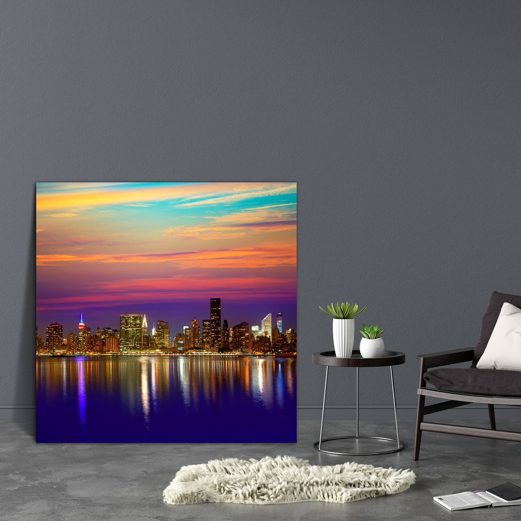 Manhattan New York City Skyline At Sunset, USA Canvas Painting Synthetic Frame-Paintings MDF Framing-AFF_FR-IC 5004142 IC 5004142, American, Architecture, Automobiles, Business, Cities, City Views, Landmarks, Landscapes, Modern Art, Places, Scenic, Skylines, Sunsets, Transportation, Travel, Urban, Vehicles, manhattan, new, york, city, skyline, at, sunset, usa, canvas, painting, synthetic, frame, america, brooklyn, building, cityscape, downtown, dusk, famous, financial, illuminated, landmark, lights, metropo