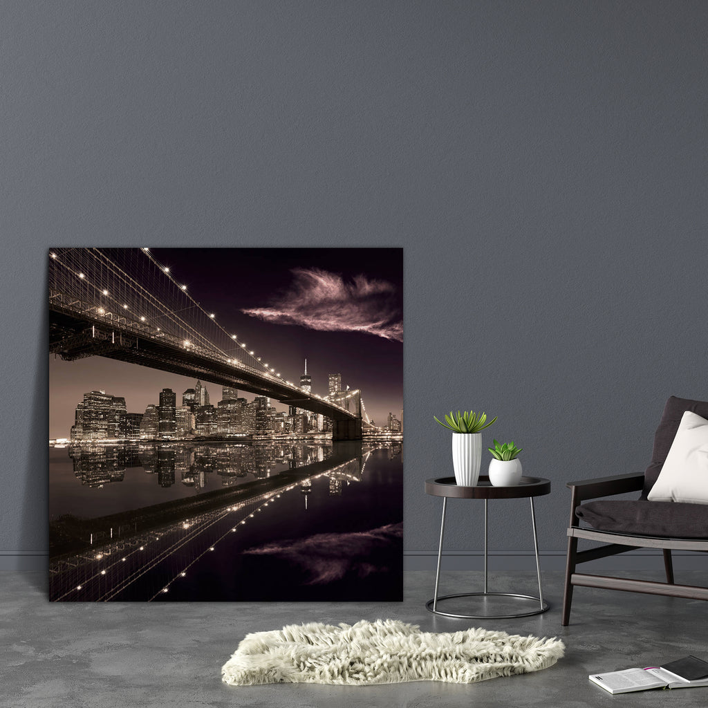 Brooklyn Bridge In Manhattan Skyline, New York USA Canvas Painting Synthetic Frame-Paintings MDF Framing-AFF_FR-IC 5004180 IC 5004180, American, Architecture, Automobiles, Business, Cities, City Views, Landmarks, Landscapes, Modern Art, Places, Scenic, Skylines, Sunsets, Transportation, Travel, Urban, Vehicles, brooklyn, bridge, in, manhattan, skyline, new, york, usa, canvas, painting, synthetic, frame, city, bridges, night, ny, america, bright, building, cityscape, downtown, dusk, evening, famous, financia