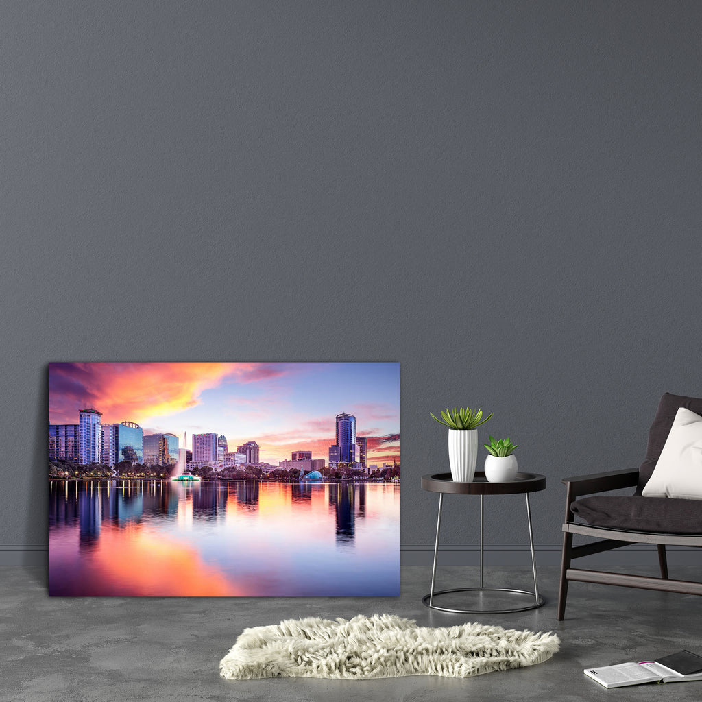 Downtown City Skyline Of Orlando Florida, USA Canvas Painting Synthetic Frame-Paintings MDF Framing-AFF_FR-IC 5004186 IC 5004186, American, Architecture, Cities, City Views, Landscapes, Scenic, Skylines, Sunsets, downtown, city, skyline, of, orlando, florida, usa, canvas, painting, synthetic, frame, scenery, america, buildings, cityscape, dusk, fl, lake, park, reflection, scene, sun, sunset, town, twilight, united, states, us, view, water, artzfolio, wall decor for living room, wall frames for living room, 