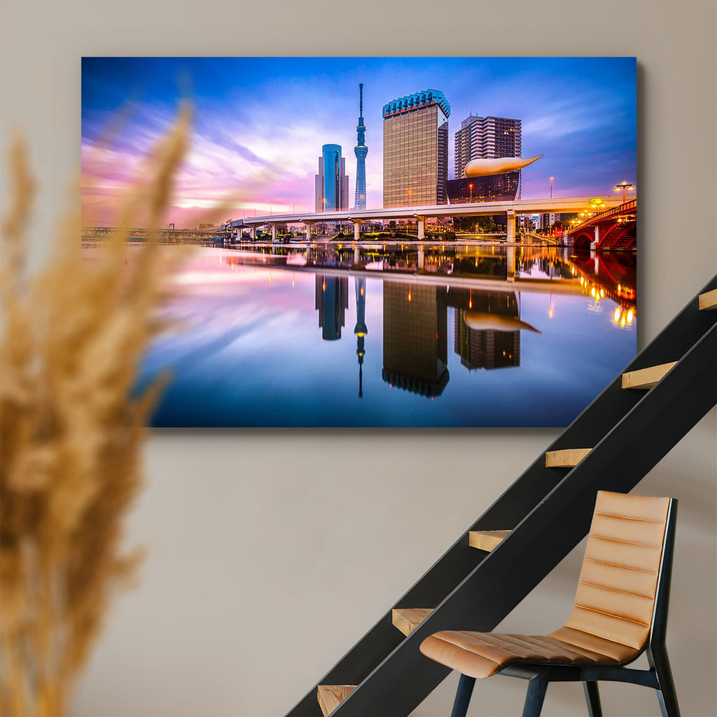 Tokyo Japan Skyline On The Sumida River Canvas Painting Synthetic