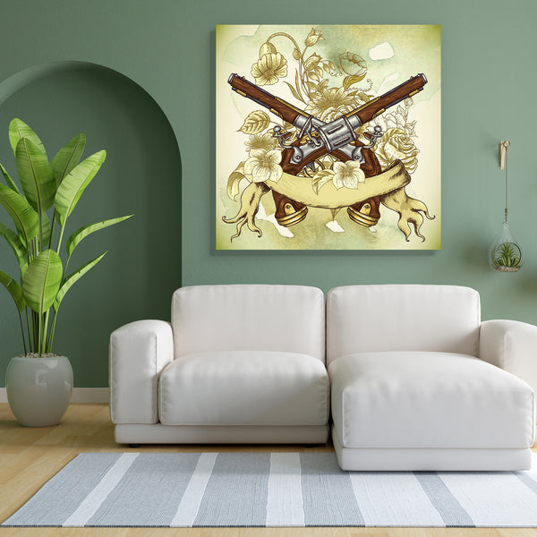 Gun & Flowers D2 Canvas Painting Synthetic Frame-Paintings MDF Framing-AFF_FR-IC 5004202 IC 5004202, American, Ancient, Botanical, Floral, Flowers, Historical, Medieval, Nature, Scenic, Vintage, Watercolour, Wedding, gun, d2, canvas, painting, for, bedroom, living, room, engineered, wood, frame, background, colt, decoration, duel, flintlock, flower, garden, grunge, handgun, leaf, musket, petal, pistol, revolver, rose, spring, summer, war, watercolor, weapon, west, western, wild, artzfolio, wall decor for li