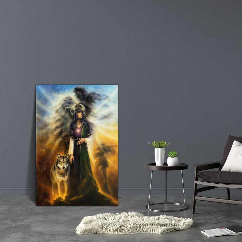 Mystical Fairy Priestess With A Wolf Canvas Painting Synthetic Frame-Paintings MDF Framing-AFF_FR-IC 5004205 IC 5004205, Art and Paintings, Astronomy, Cosmology, Fantasy, Illustrations, Inspirational, Motivation, Motivational, Paintings, Religion, Religious, Space, Spiritual, Stars, mystical, fairy, priestess, with, a, wolf, canvas, painting, synthetic, frame, goddess, chakras, art, artist, artwork, background, color, colorful, cosmos, creative, dream, dreamy, enchantress, female, feminine, gaya, guardian, 