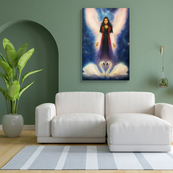 Angel Woman With Radiant Wings Canvas Painting Synthetic Frame-Paintings MDF Framing-AFF_FR-IC 5004208 IC 5004208, Ancient, Art and Paintings, Birds, Illustrations, Inspirational, Medieval, Motivation, Motivational, Paintings, Religion, Religious, Signs and Symbols, Space, Spiritual, Stars, Symbols, Vintage, angel, woman, with, radiant, wings, canvas, painting, for, bedroom, living, room, engineered, wood, frame, angelic, art, artist, artwork, awakening, beautiful, bird, bright, brunette, cherub, clairvoyan