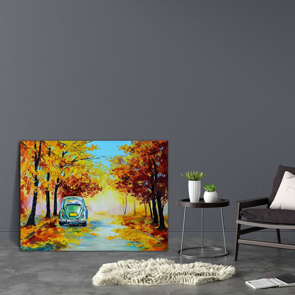 Car In Autumn Forest Canvas Painting Synthetic Frame-Paintings MDF Framing-AFF_FR-IC 5004214 IC 5004214, Abstract Expressionism, Abstracts, Art and Paintings, Cars, Drawing, Illustrations, Impressionism, Landscapes, Nature, Paintings, Patterns, Retro, Scenic, Seasons, Semi Abstract, Signs, Signs and Symbols, car, in, autumn, forest, canvas, painting, synthetic, frame, oil, abstract, acrylic, art, artist, artistic, artwork, background, beautiful, bright, brown, brush, clouds, color, colorful, decoration, des