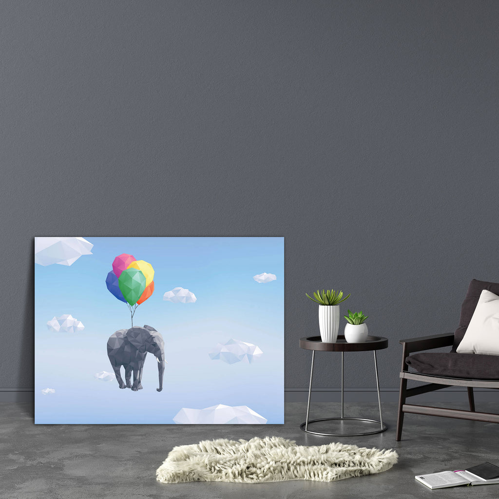 Low Poly Elephant Canvas Painting Synthetic Frame-Paintings MDF Framing-AFF_FR-IC 5004259 IC 5004259, Animals, Automobiles, Digital, Digital Art, Fantasy, Geometric, Geometric Abstraction, Graphic, Surrealism, Transportation, Travel, Triangles, Vehicles, low, poly, elephant, canvas, painting, synthetic, frame, balloon, balloons, surreal, flying, air, animal, clouds, colorful, concept, dream, freight, levitating, levitation, polygon, polygonal, sky, weight, artzfolio, wall decor for living room, wall frames 