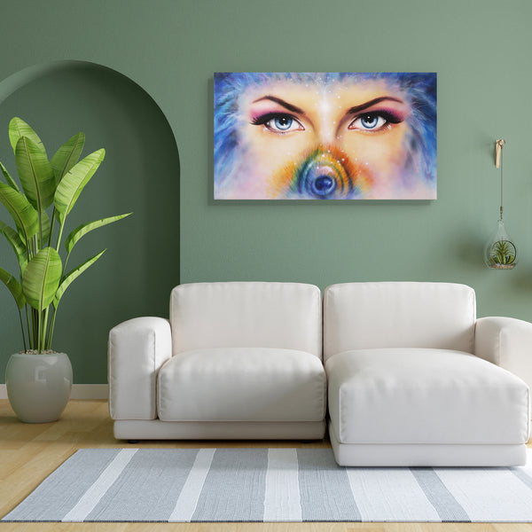 Blue Eyes Women With Colored Peacock Feather Canvas Painting Synthetic Frame-Paintings MDF Framing-AFF_FR-IC 5004280 IC 5004280, Art and Paintings, Illustrations, Paintings, Religion, Religious, Spiritual, blue, eyes, women, with, colored, peacock, feather, canvas, painting, for, bedroom, living, room, engineered, wood, frame, appealing, art, artist, artwork, attractive, beautiful, beauty, color, colorful, cosmetic, delightful, enchantress, expression, eyebrows, close, up, face, fairy, female, feminine, gaz