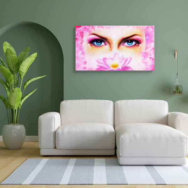 Blue Eyes Women With Lotus Flower Canvas Painting Synthetic Frame-Paintings MDF Framing-AFF_FR-IC 5004282 IC 5004282, Art and Paintings, Botanical, Floral, Flowers, Illustrations, Nature, Paintings, Religion, Religious, Spiritual, blue, eyes, women, with, lotus, flower, canvas, painting, for, bedroom, living, room, engineered, wood, frame, appealing, art, artist, artwork, attractive, beautiful, beauty, color, colorful, cosmetic, delightful, enchanting, enchantress, expression, eyebrows, close, up, face, fai
