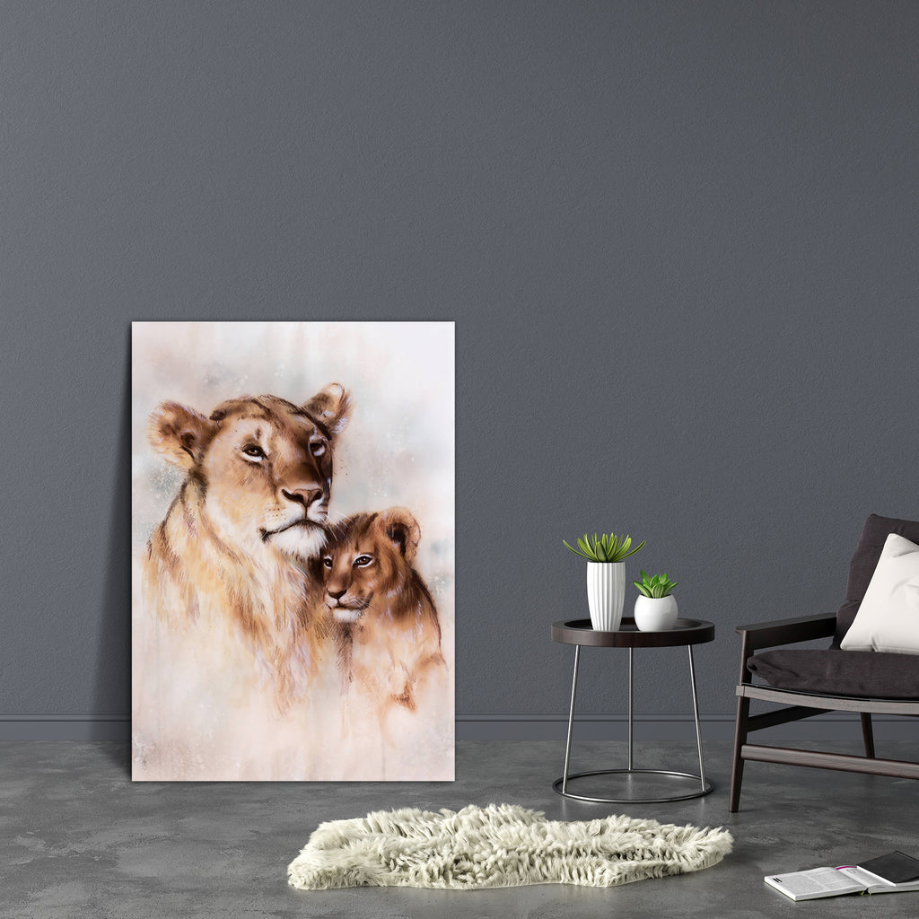 Lion Mother & Her Baby Cub Canvas Painting Synthetic Frame-Paintings MDF Framing-AFF_FR-IC 5004283 IC 5004283, Animals, Art and Paintings, Baby, Black and White, Children, Illustrations, Individuals, Kids, Paintings, Portraits, Sketches, White, Wildlife, lion, mother, her, cub, canvas, painting, synthetic, frame, airbrush, airbrushing, animal, art, artist, artwork, background, beautiful, blurry, carnivorous, color, colorful, cute, dedicated, detailed, duo, expression, feline, fur, golden, illustration, isol